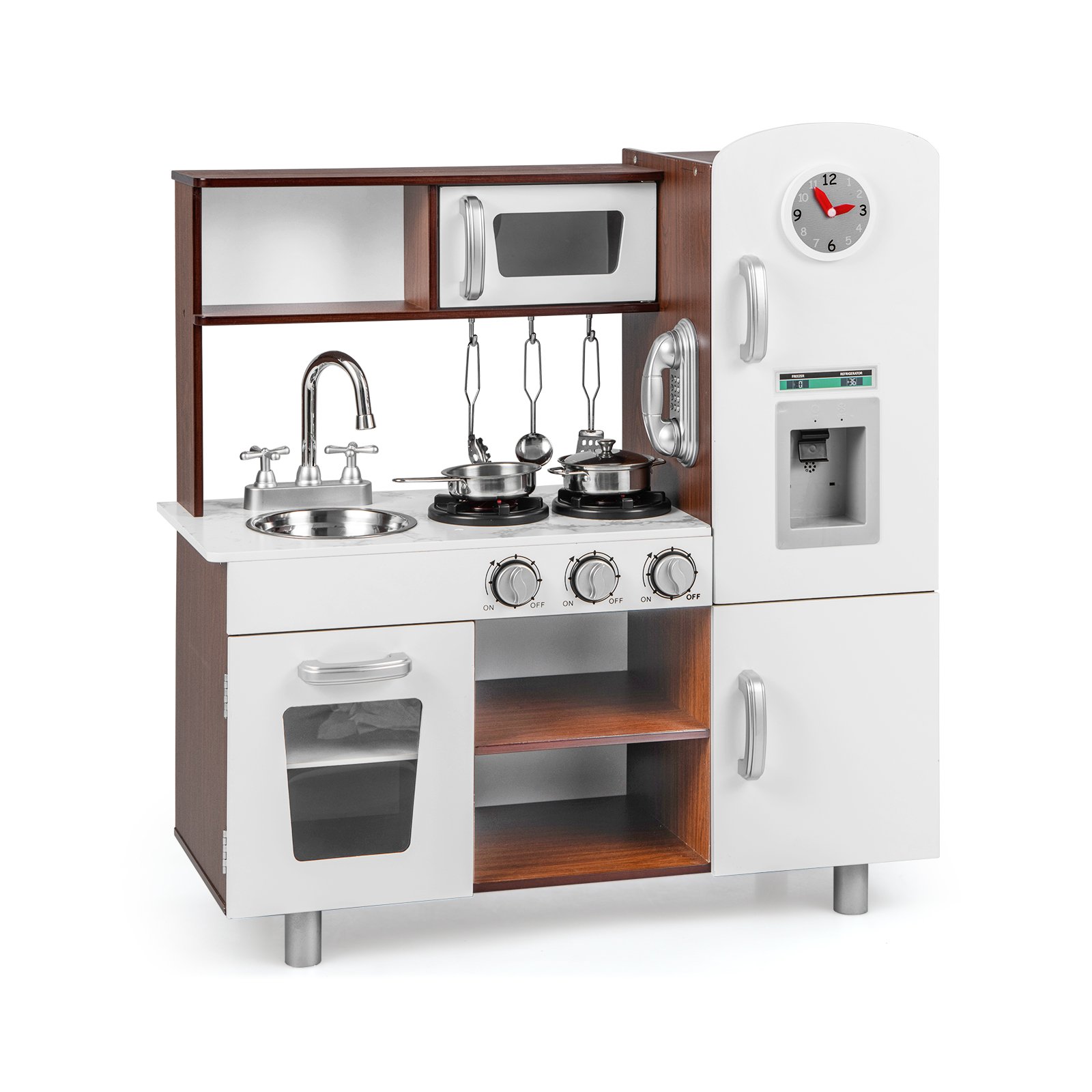Kids Kitchen Toy - Wooden Toddler Kitchen Playset with Realistic Lights and Sounds-Brown