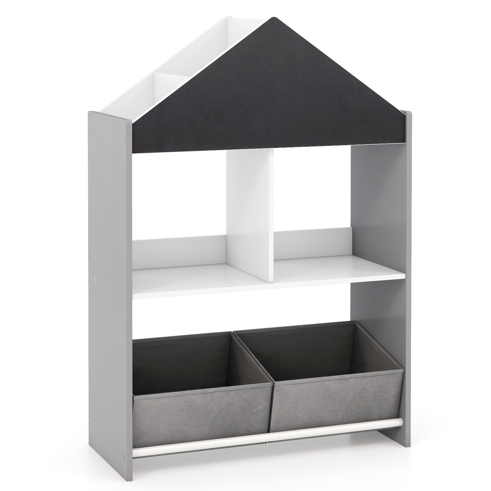 Bookcase - Wooden Kids Dollhouse Bookshelf Toy Storage Organizer with Chalkboard-Grey