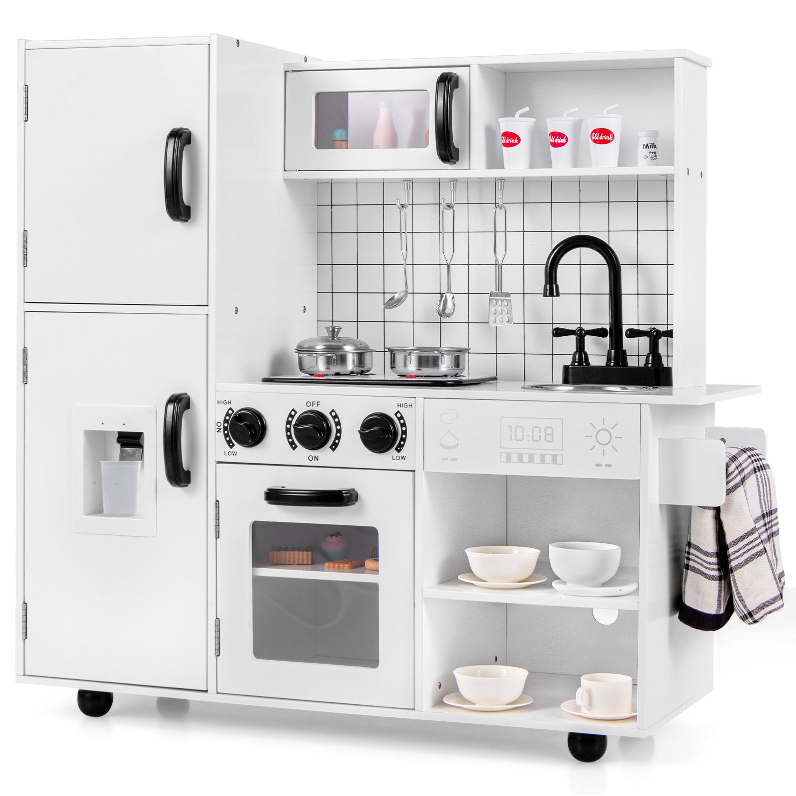 Kids Kitchen Toy - Play Kitchen Toy Set with Oven Real Sounds and Lights-White