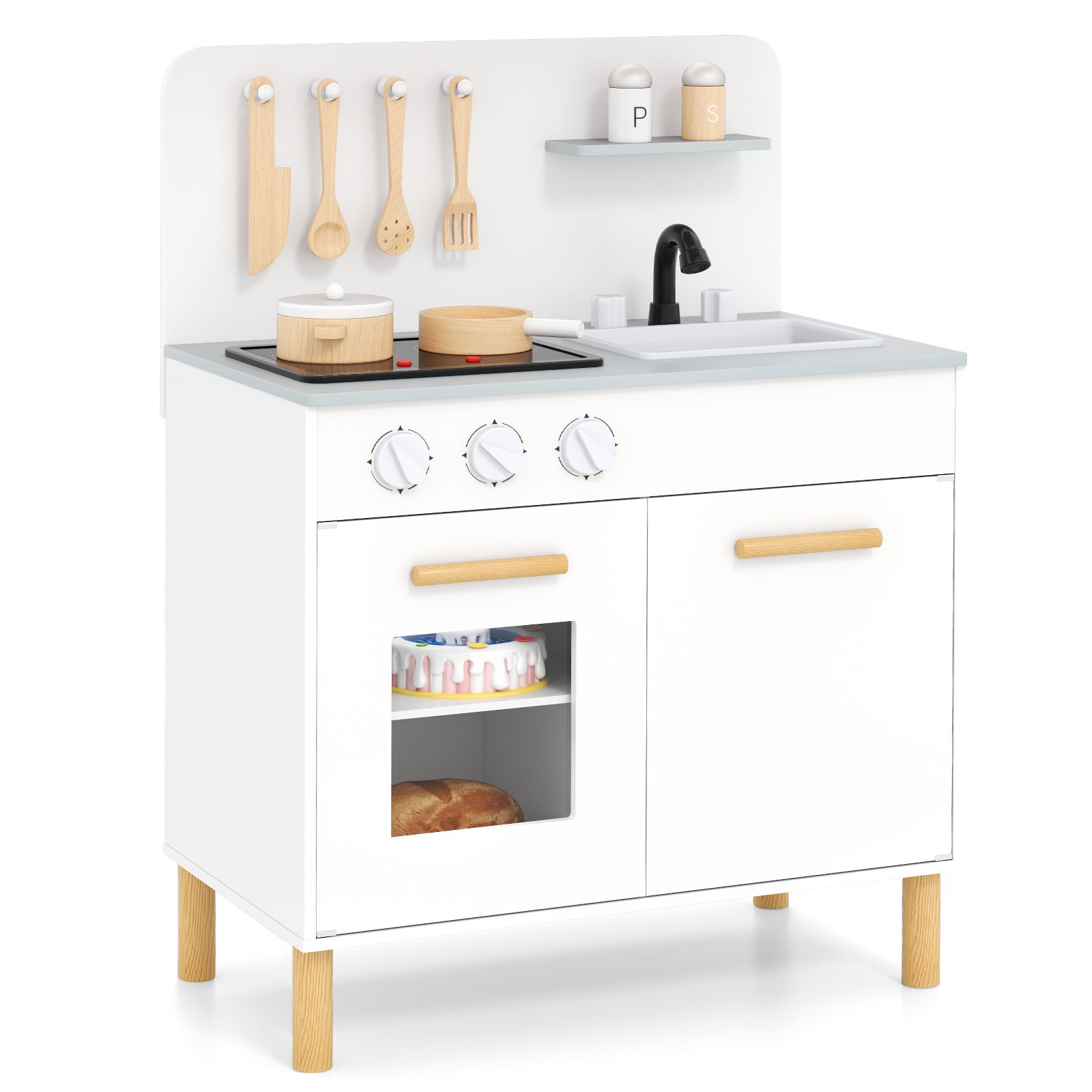NOVIVI Toddler Pretend Play Kitchen with Light up Stove and Cooking Sounds-White