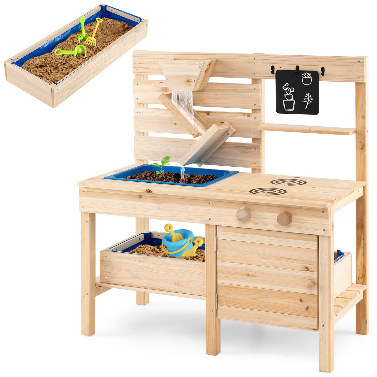 Outdoor Kids Play Kitchen with Sandbox & Storage-Natural