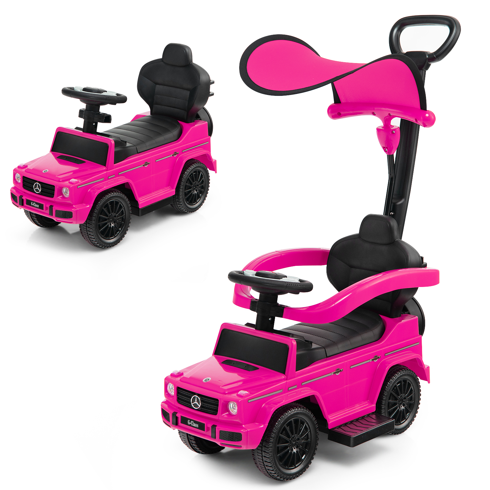 3-in-1 Baby Sliding Walker with Push Handle - Pink