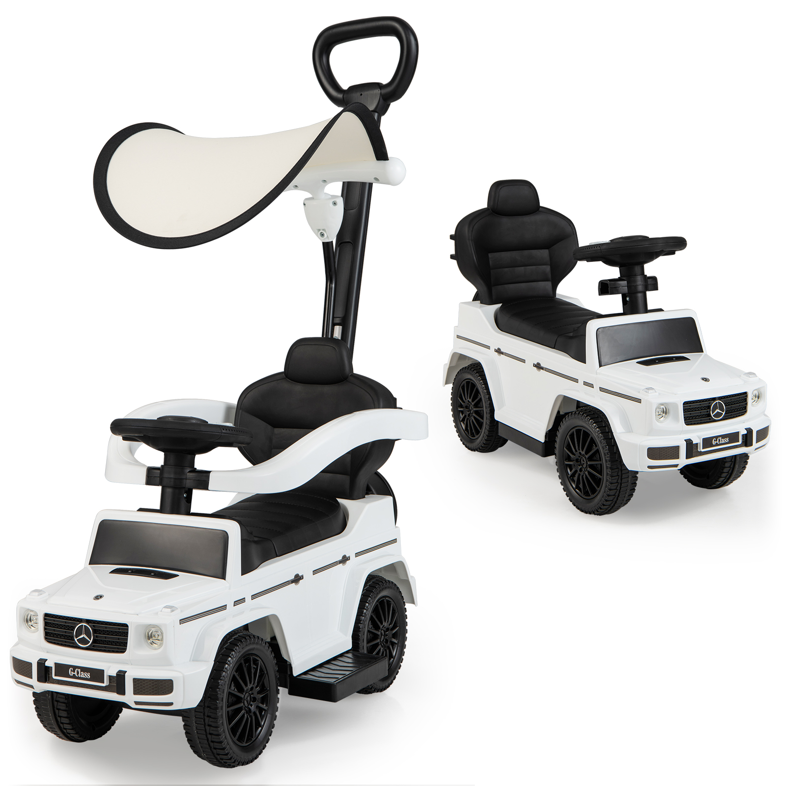 3-in-1 Baby Sliding Walker with Push Handle - White