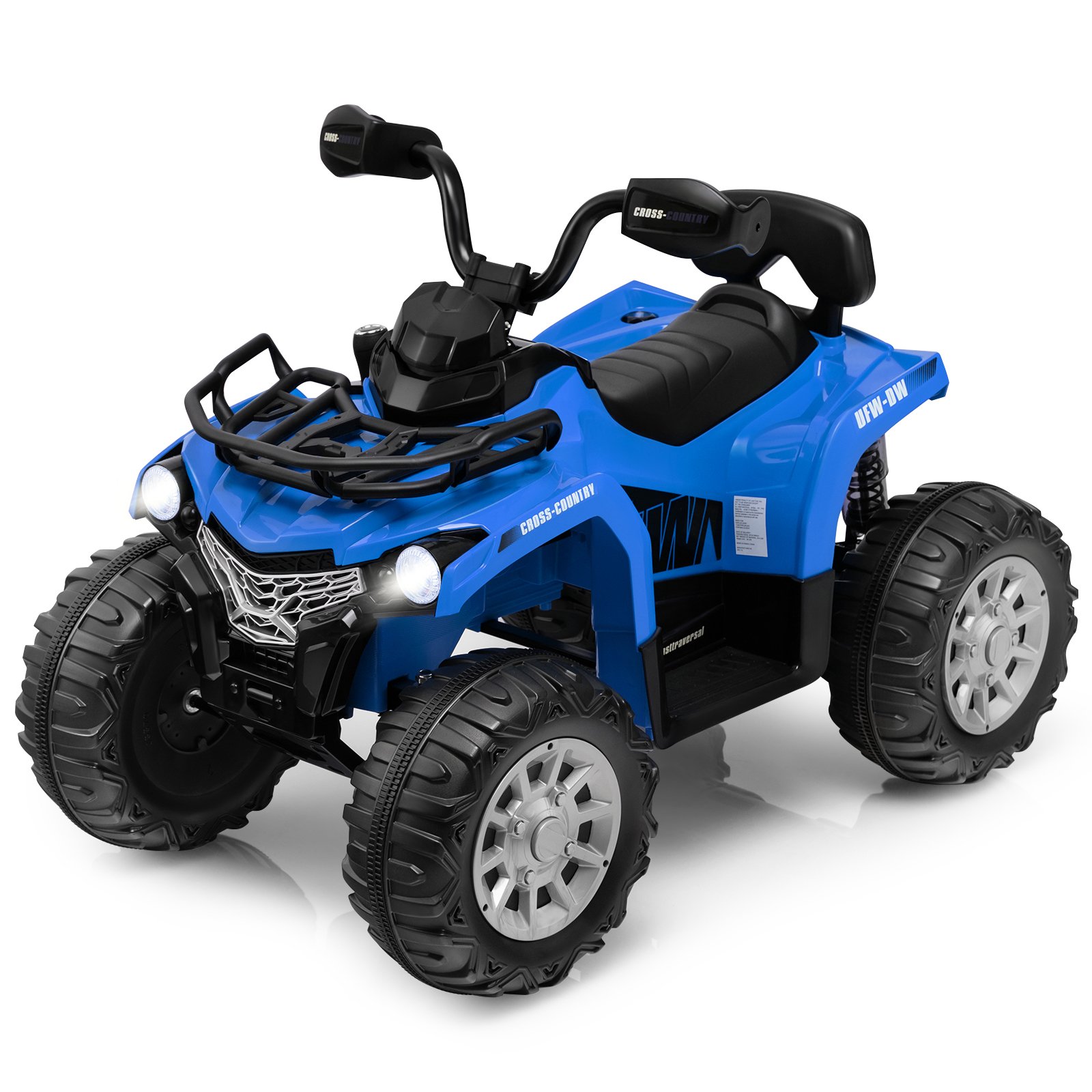 LOALOV 12V Electric Powered Quad Vehicle with Spring Suspension Oversized Wheels and Storage Basket-Blue