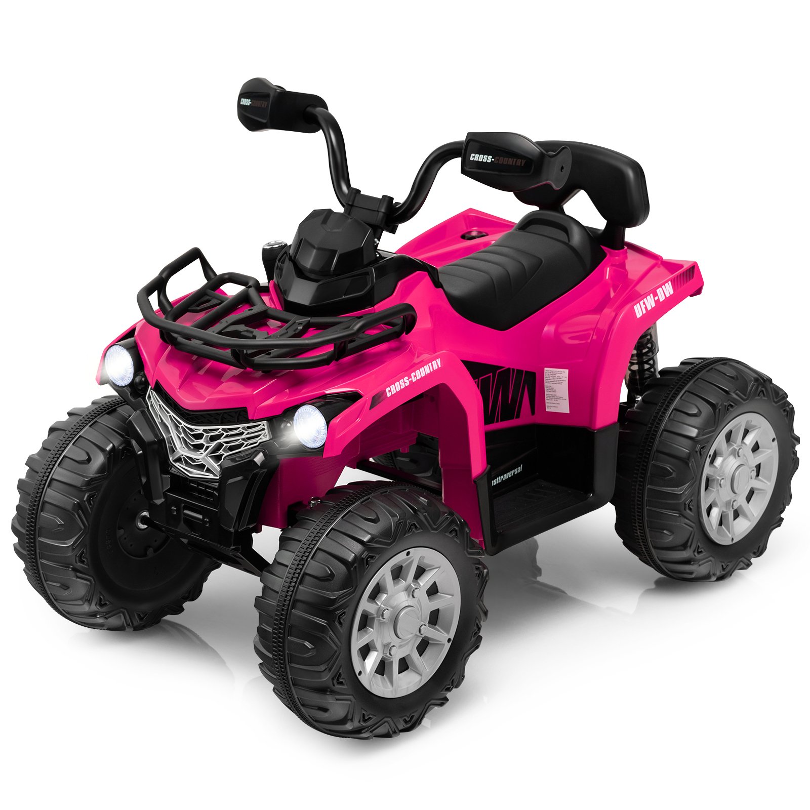 LOALOV 12V Electric Powered Quad Vehicle with Spring Suspension Oversized Wheels and Storage Basket-Pink