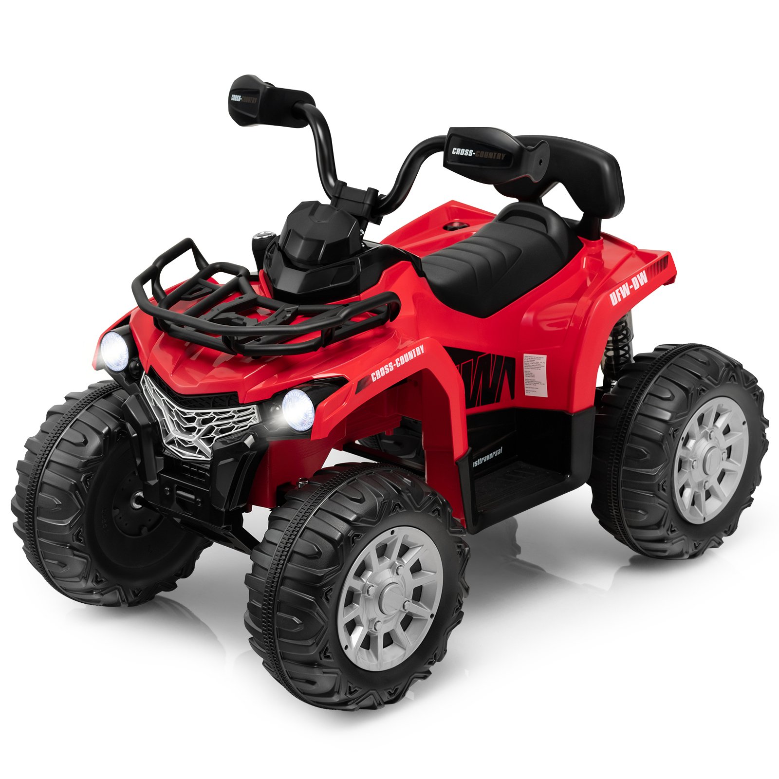 LOALOV 12V Electric Powered Quad Vehicle with Spring Suspension Oversized Wheels and Storage Basket-Red