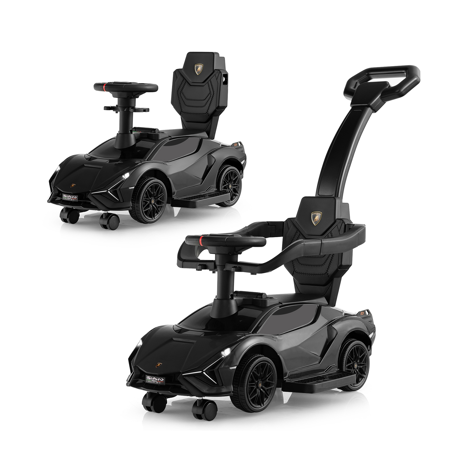 3-in-1 Ride-On Push Car with Removable Guardrails and Handle - Black