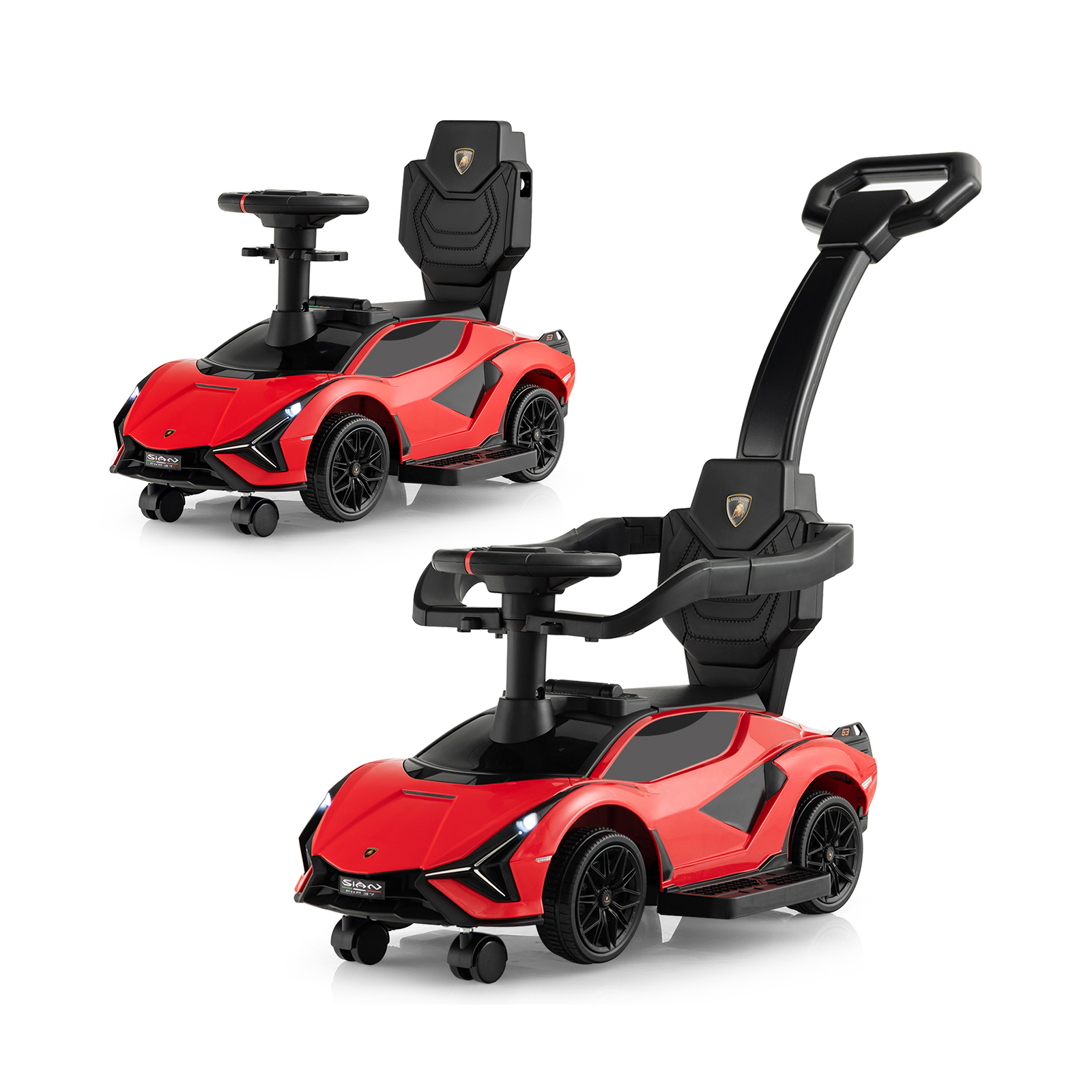 3-in-1 Ride-On Push Car with Removable Guardrails and Handle - Red