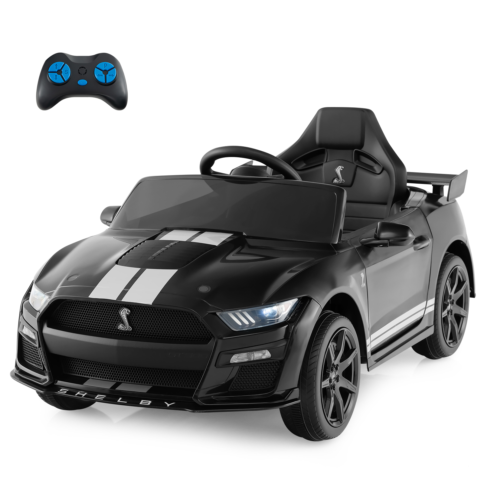 Kids Electric Car - 12V Kids Ride on Car Electric Licensed Ford Mustang Shelby GT500 - Black