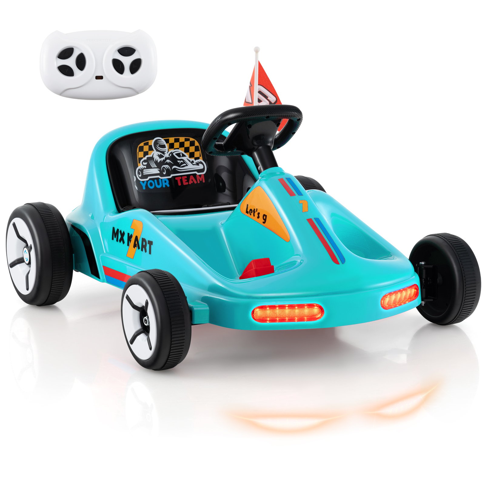 TAVELU 12V Kids Electric Go Kart with Remote and 3 Speeds and Lights-Blue