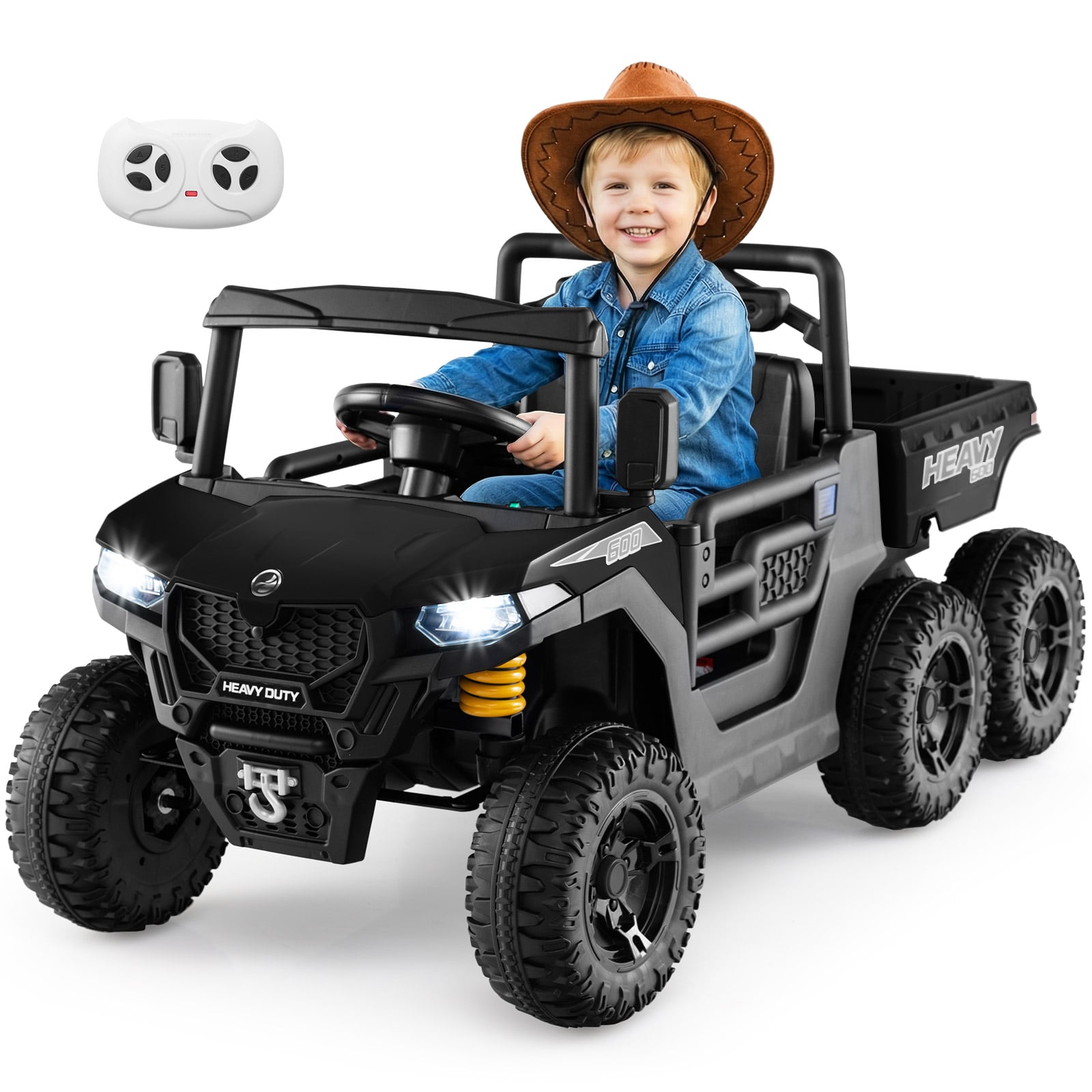 QELIX 24V Ride on Dump Truck with Electric Dump Bed 4WD with Remote and Music-Black