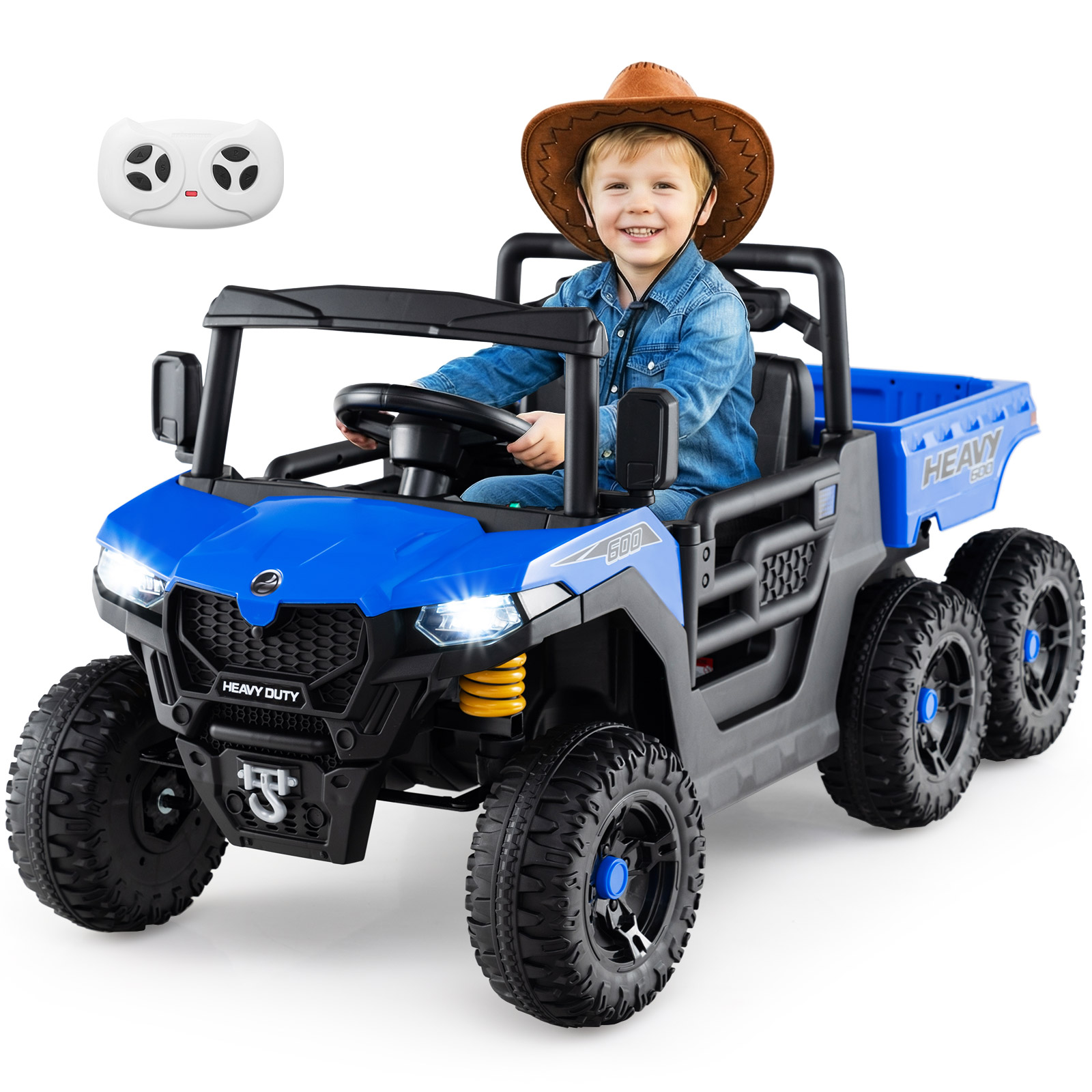 QELIX 24V Ride on Dump Truck with Electric Dump Bed 4WD with Remote and Music-Blue
