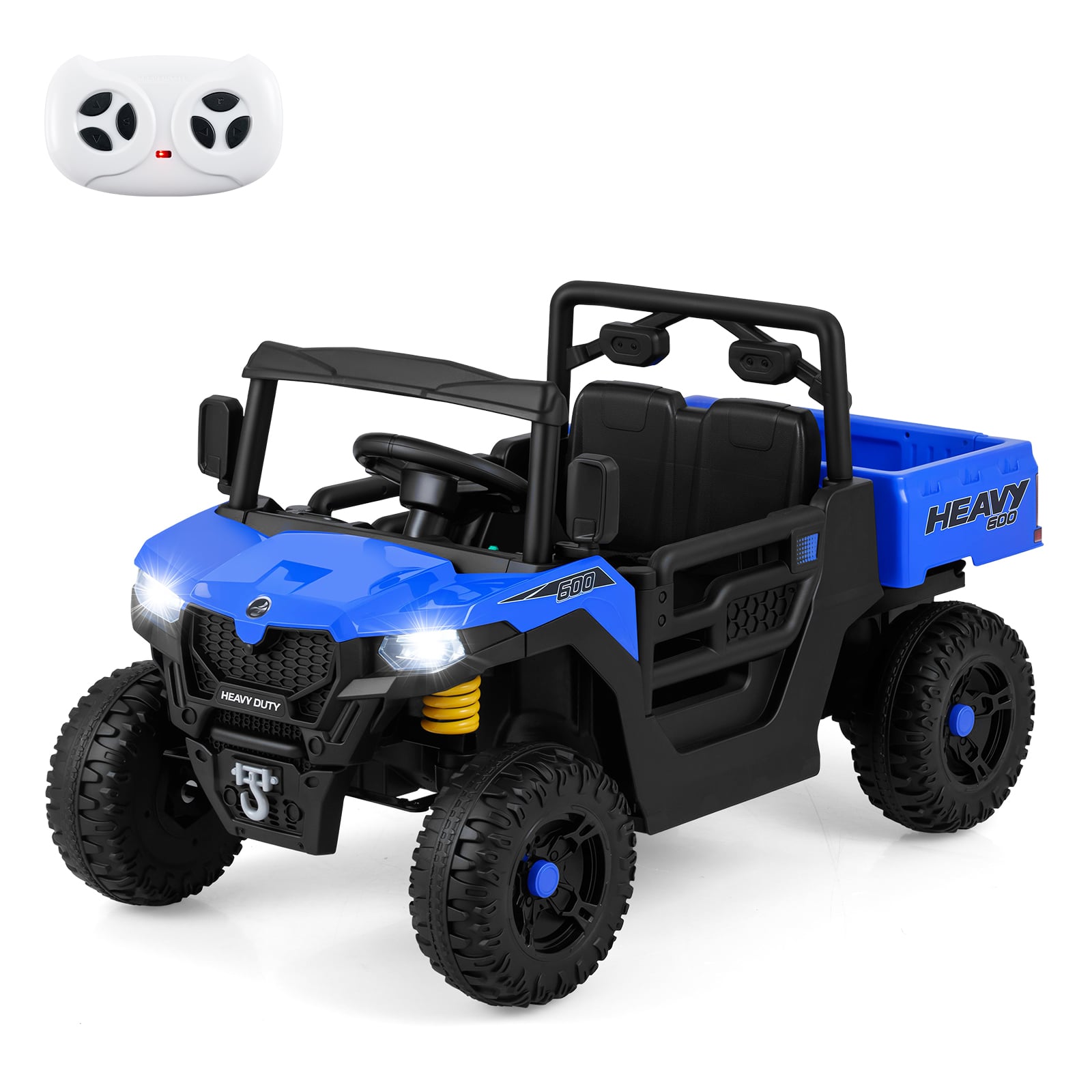 PYNOR 12V Ride on Dump Truck with Electric Dump Bed with Music and Remote Control-Blue