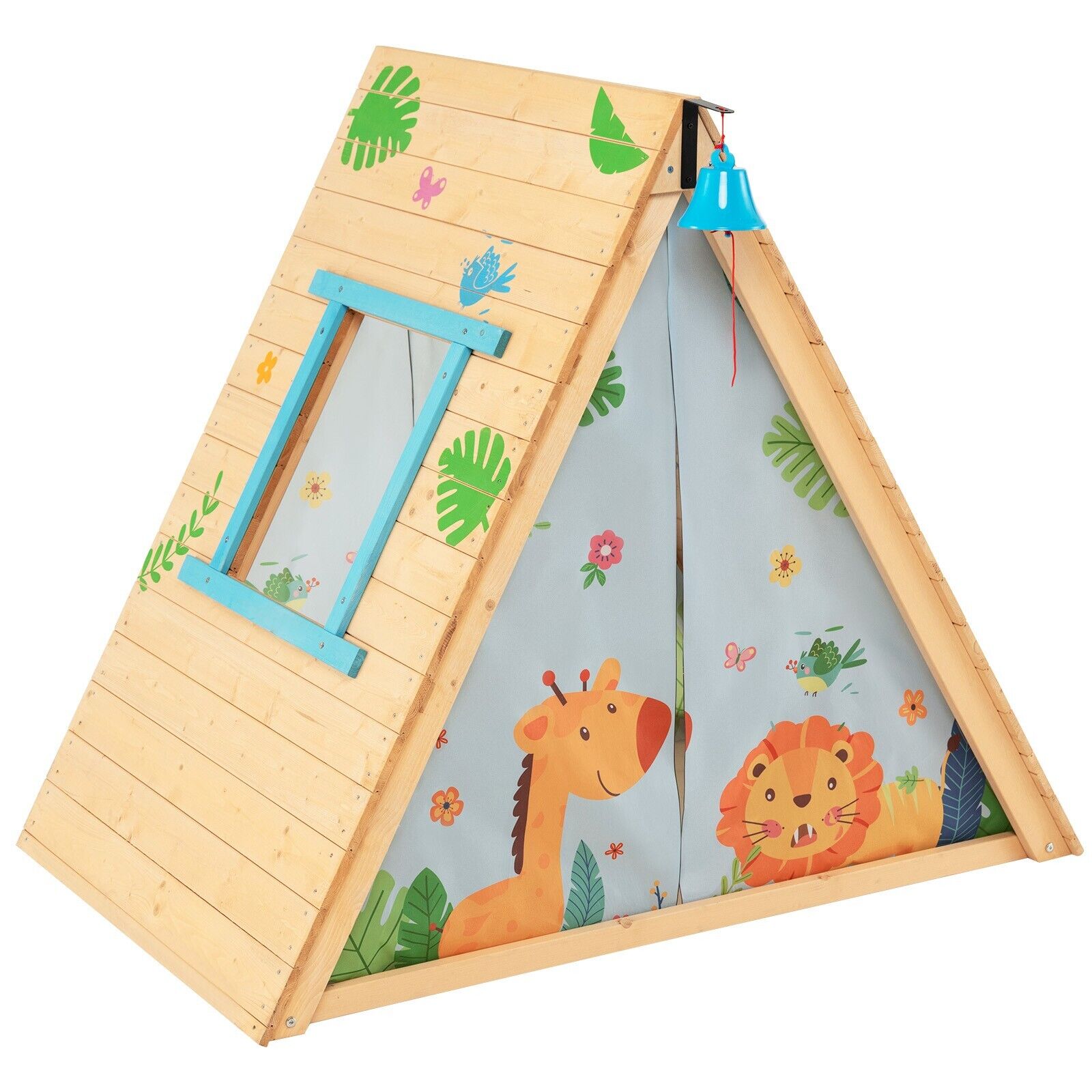 Kids Play Tent - 2-in-1 Children Climbing Playhouse with Front Bell and Window