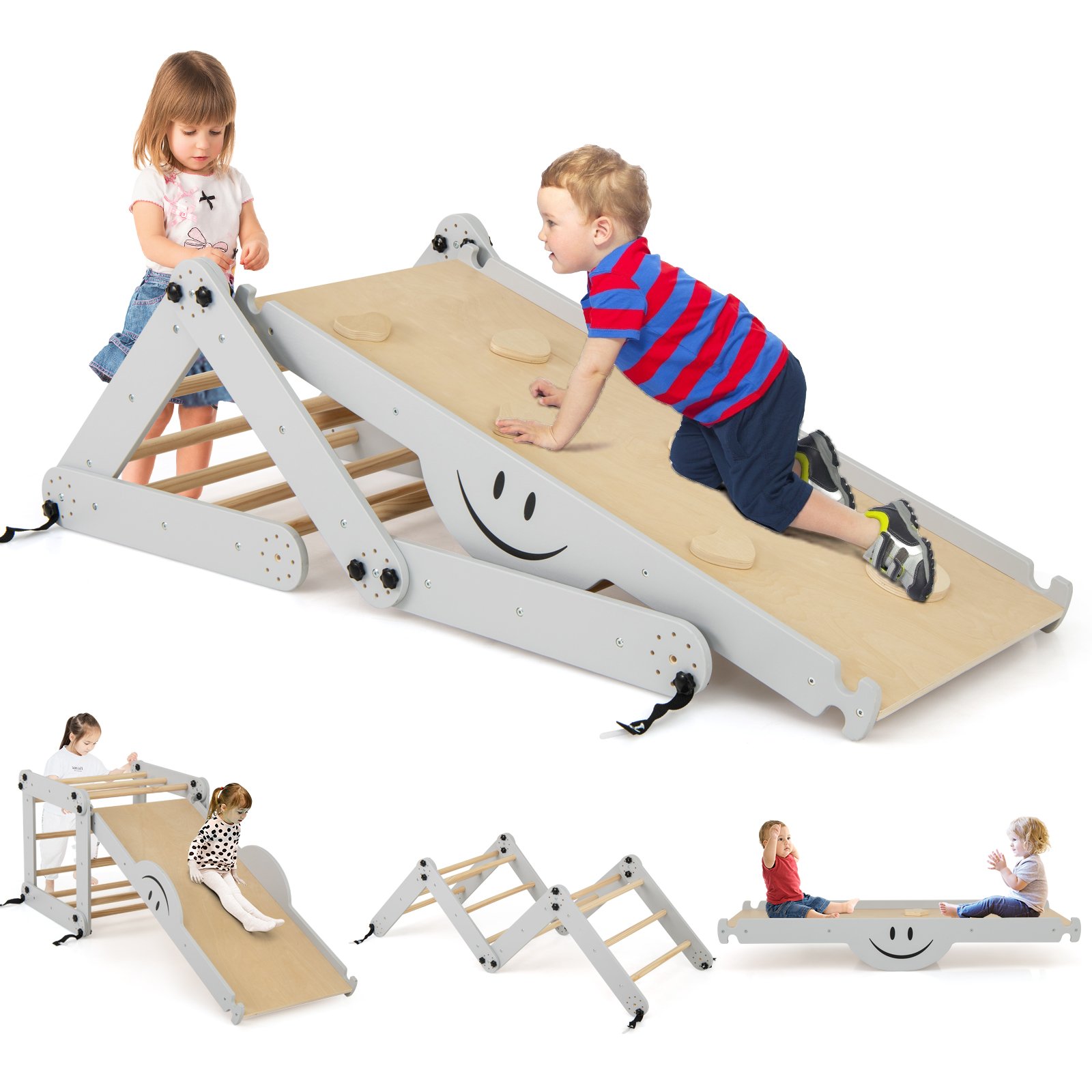 VIANDA Montessori Climbing Set for Toddlers Foldable with Fun Seesaw-Grey