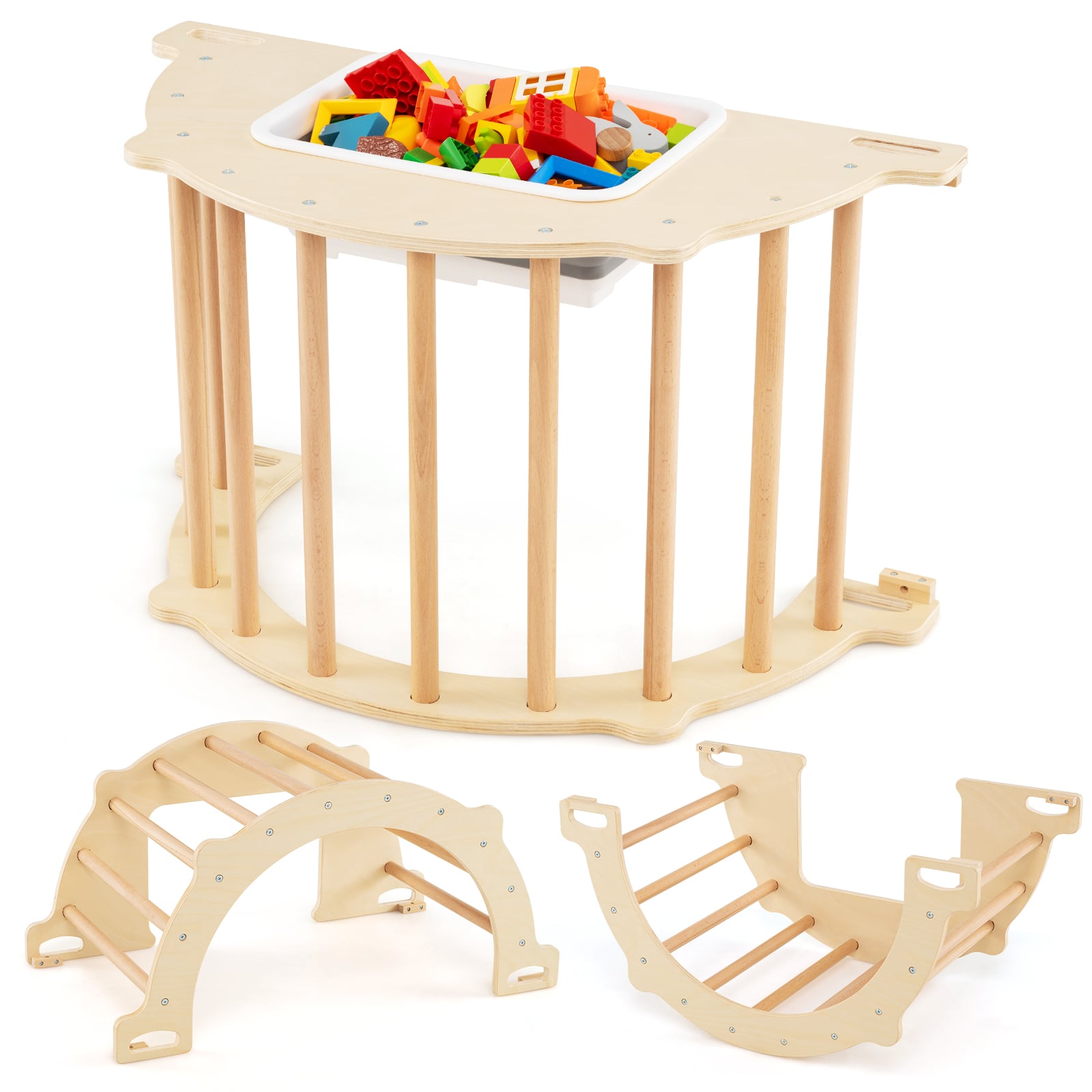 TARLITH Kids Climbing Arch Sensory Table with Removable Collapsible Storage Bin and Rocker Board-S