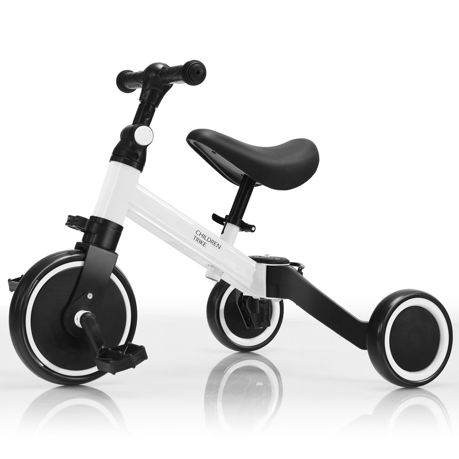 Convertible Balance Bike Kids Trike with Detachable Pedal - White