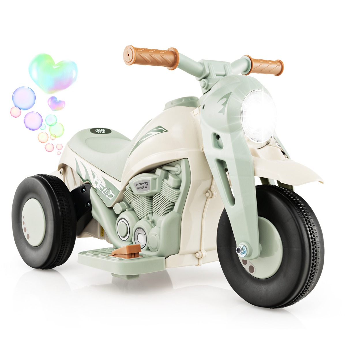 6V Electric Kid Ride on Motorcycle with Bubble Maker - Beige