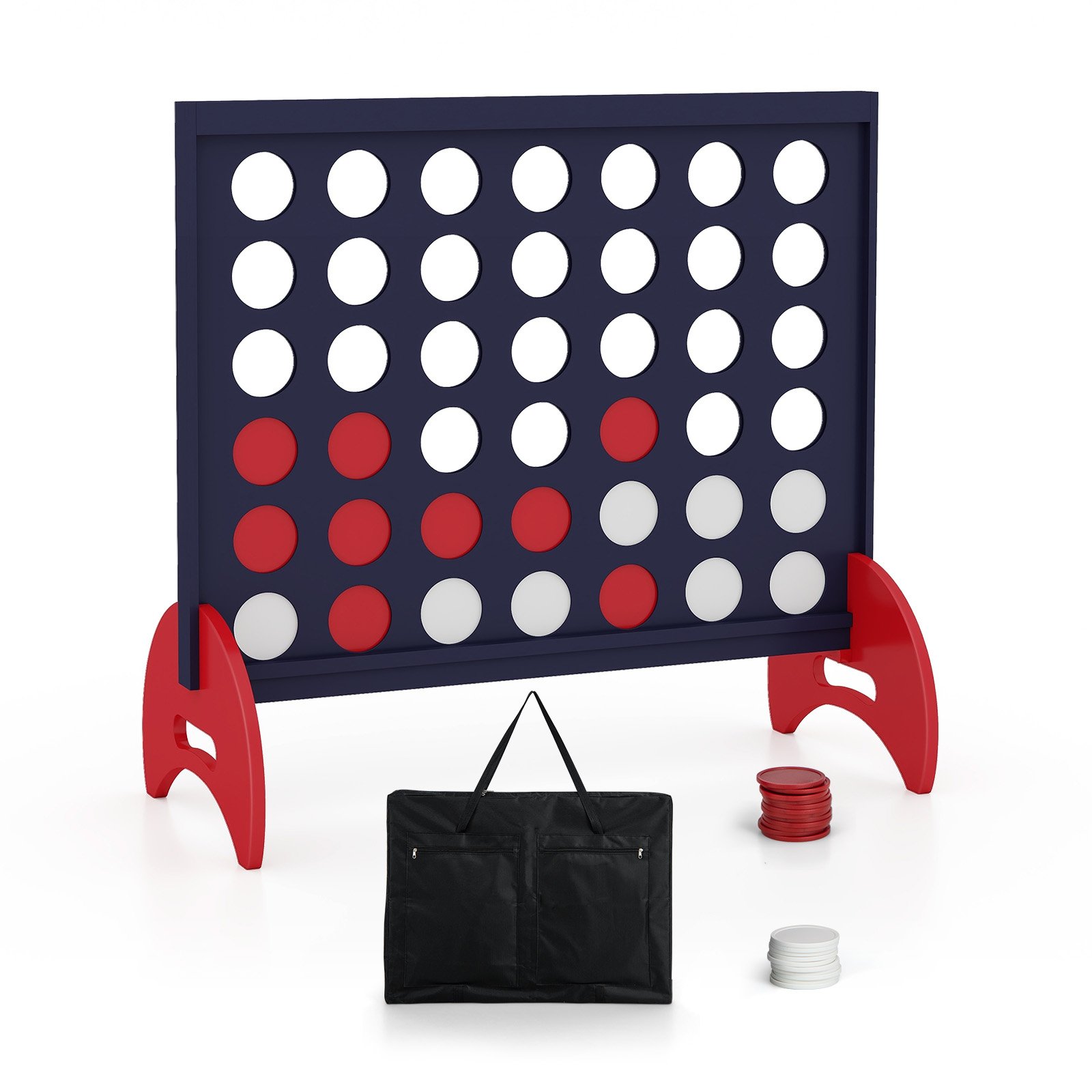 Outdoor Game - Giant 4-to-Score Game Set with Carrying Bag and 42 Pieces Jumbo Rings-Blue