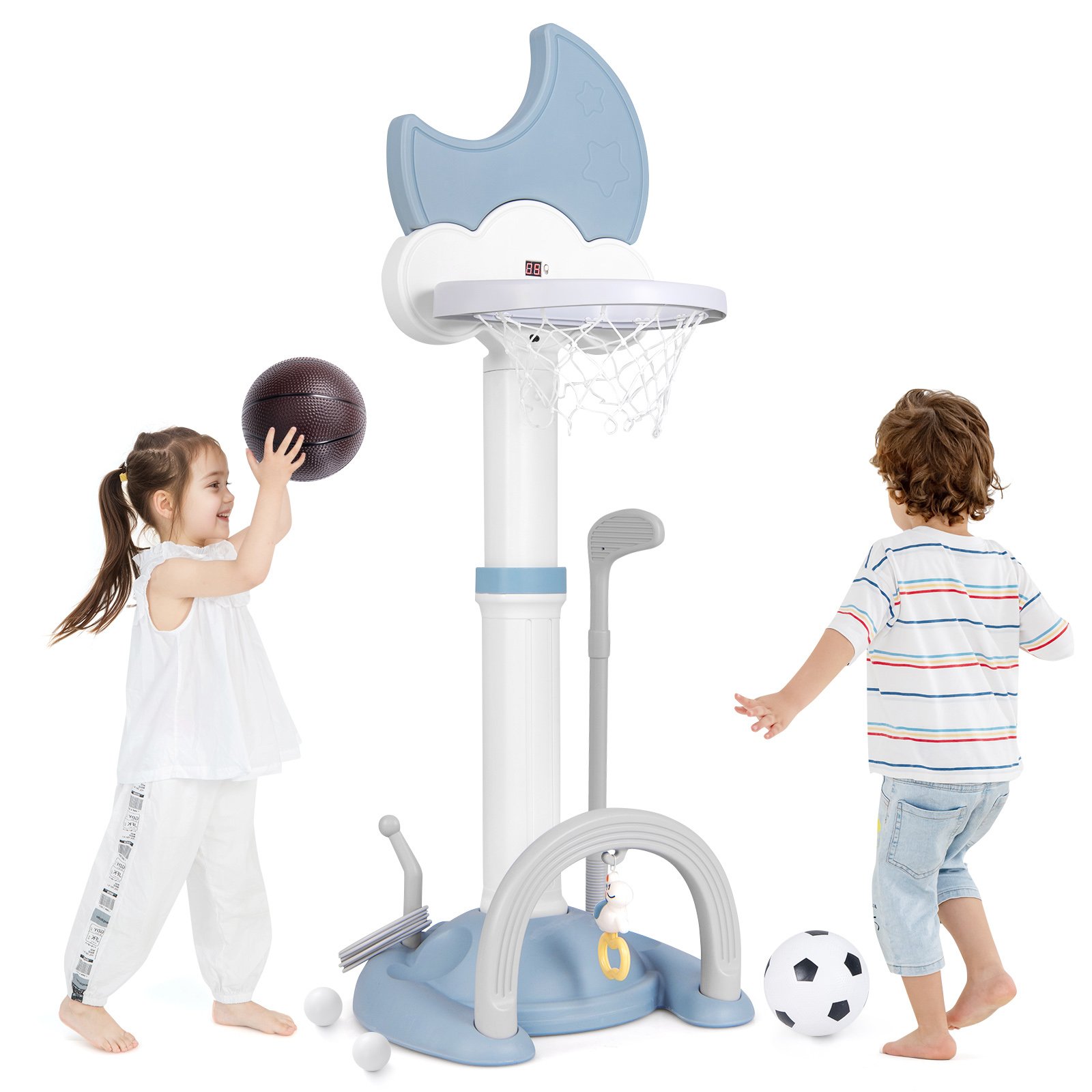 Basketball Hoop - 4-In-1 Kids Basketball Hoop with Adjustable Height for Kids-Blue