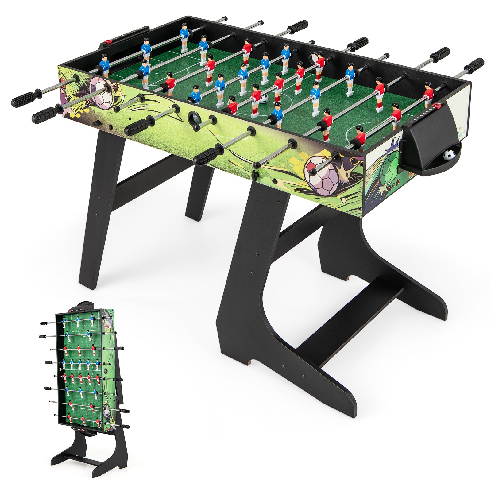 Foosball Table - Foldable Foosball Table Game Set with 26 Players and Anti-slip Grips-Green