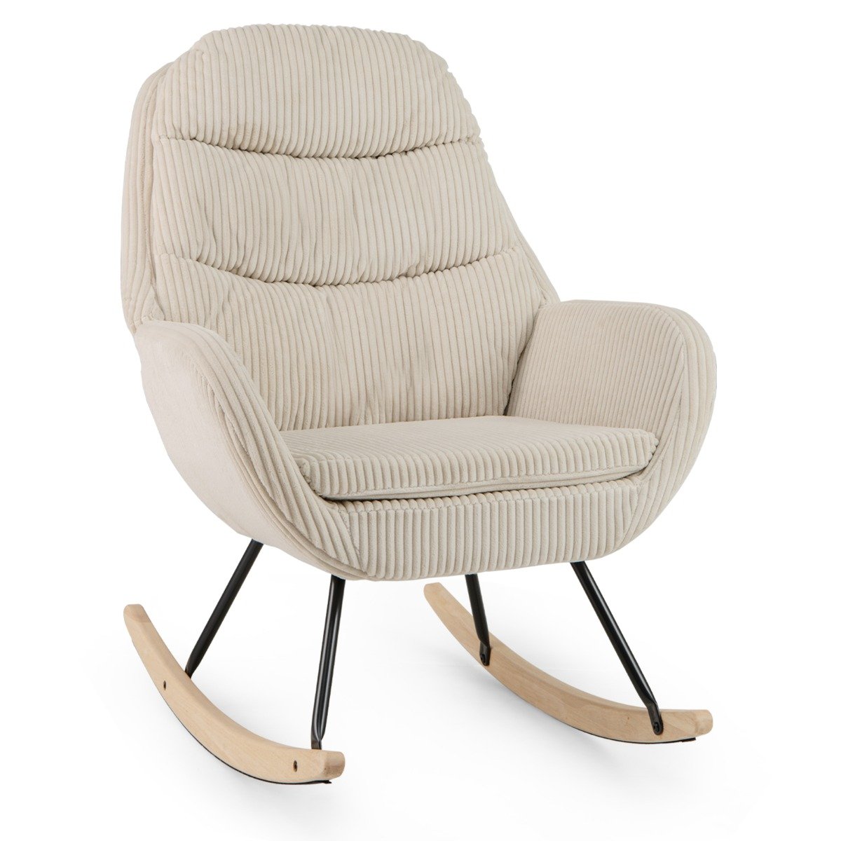 Upholstered Rocking Chair Nursery Glider Rocker with Padded Backrest-Beige