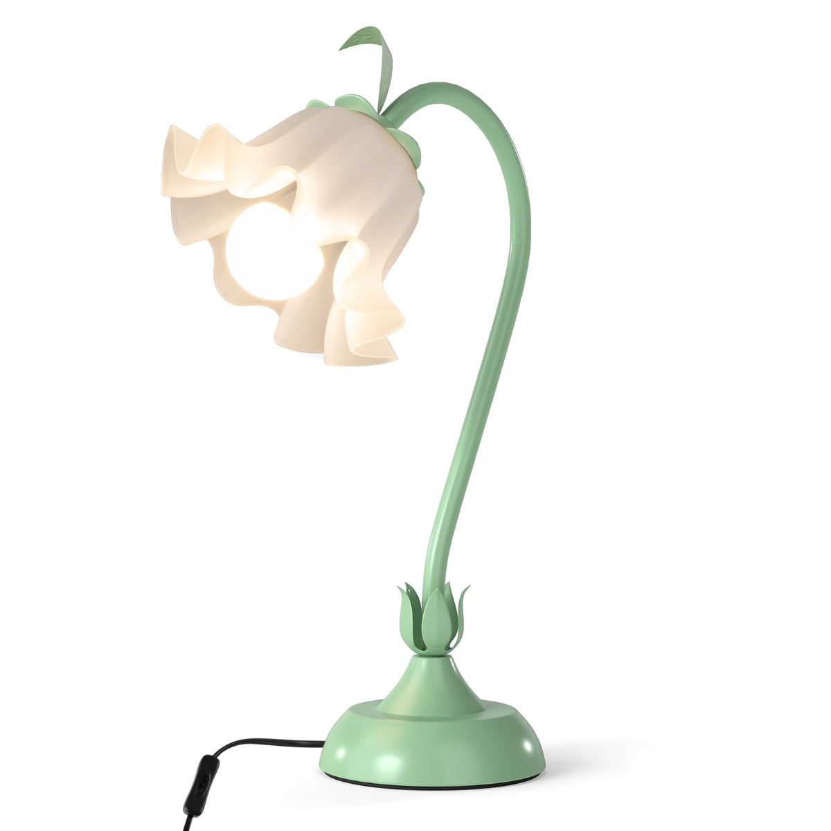 Vintage Bedside Table Lamp with Lily of the Valley Acrylic Lampshade-Green