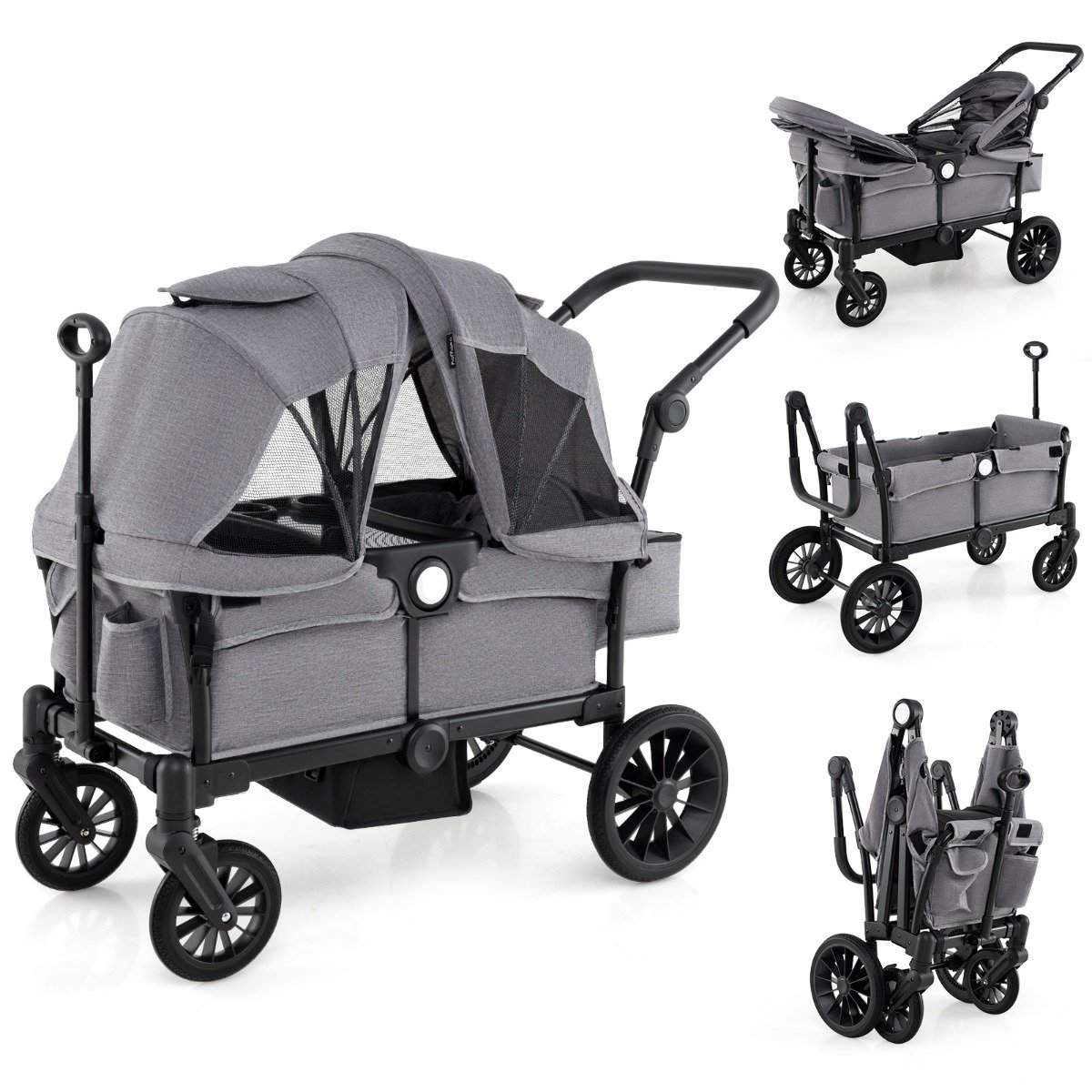 FROSTORIA Wagon Stroller for 2 Kids with Adjustable Handle and Removable Canopy-Grey