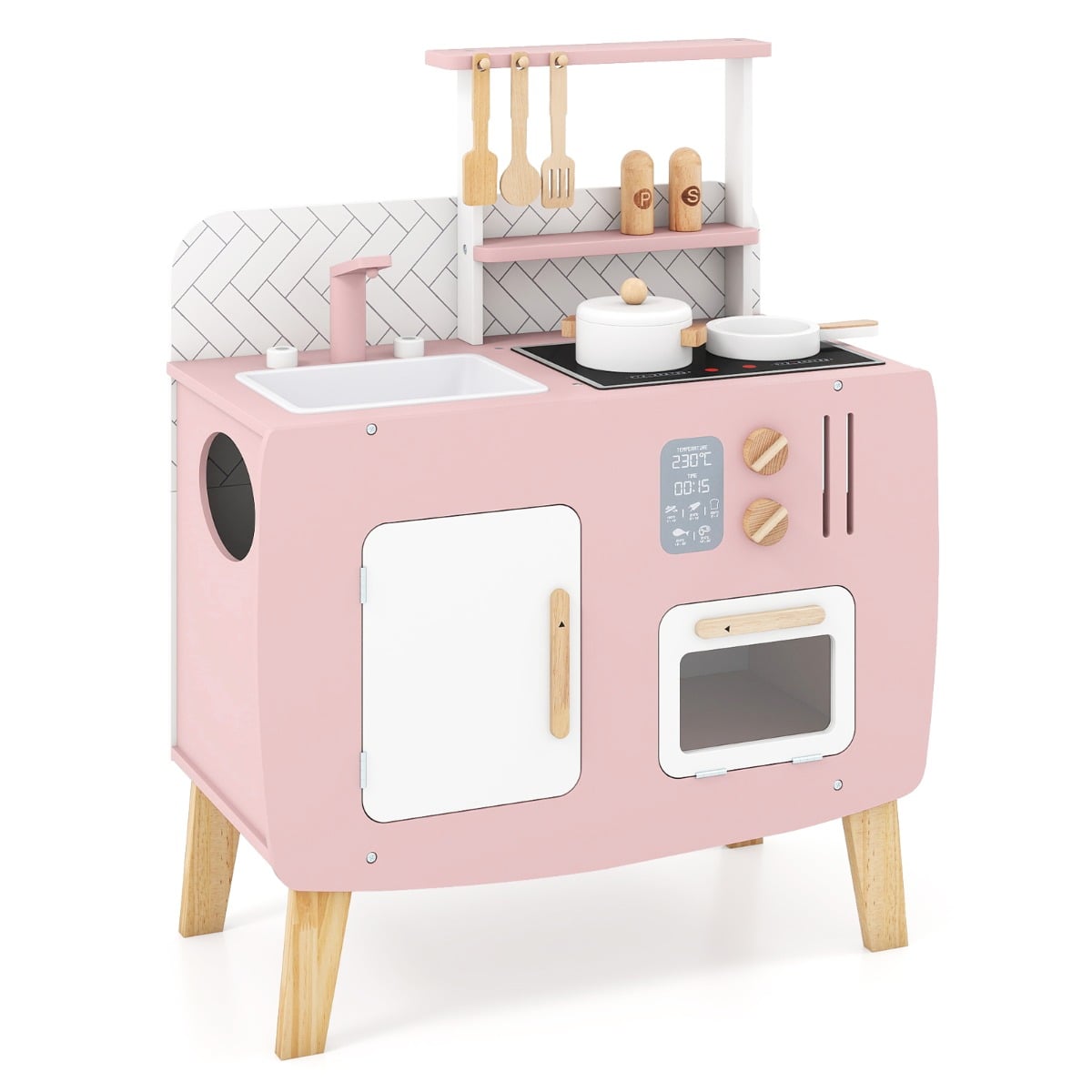Wooden Kitchen Playset with Stoves and Cookware Accessories