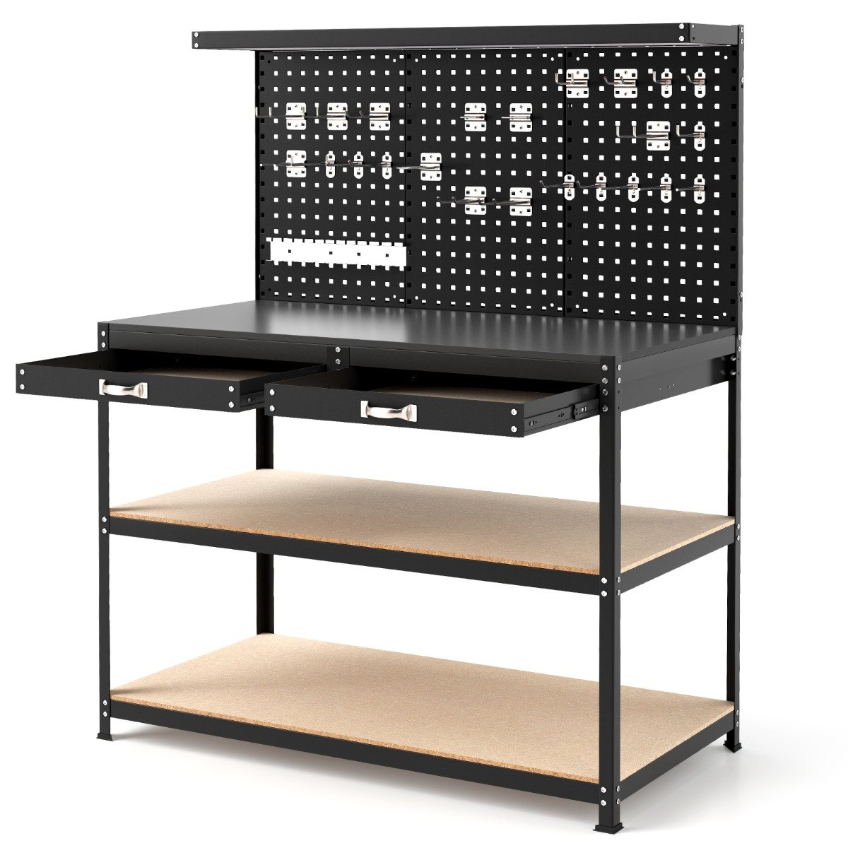 TATA 121 x 61 CM Workbench with 3 PCS Pegboard and Drawer-Black