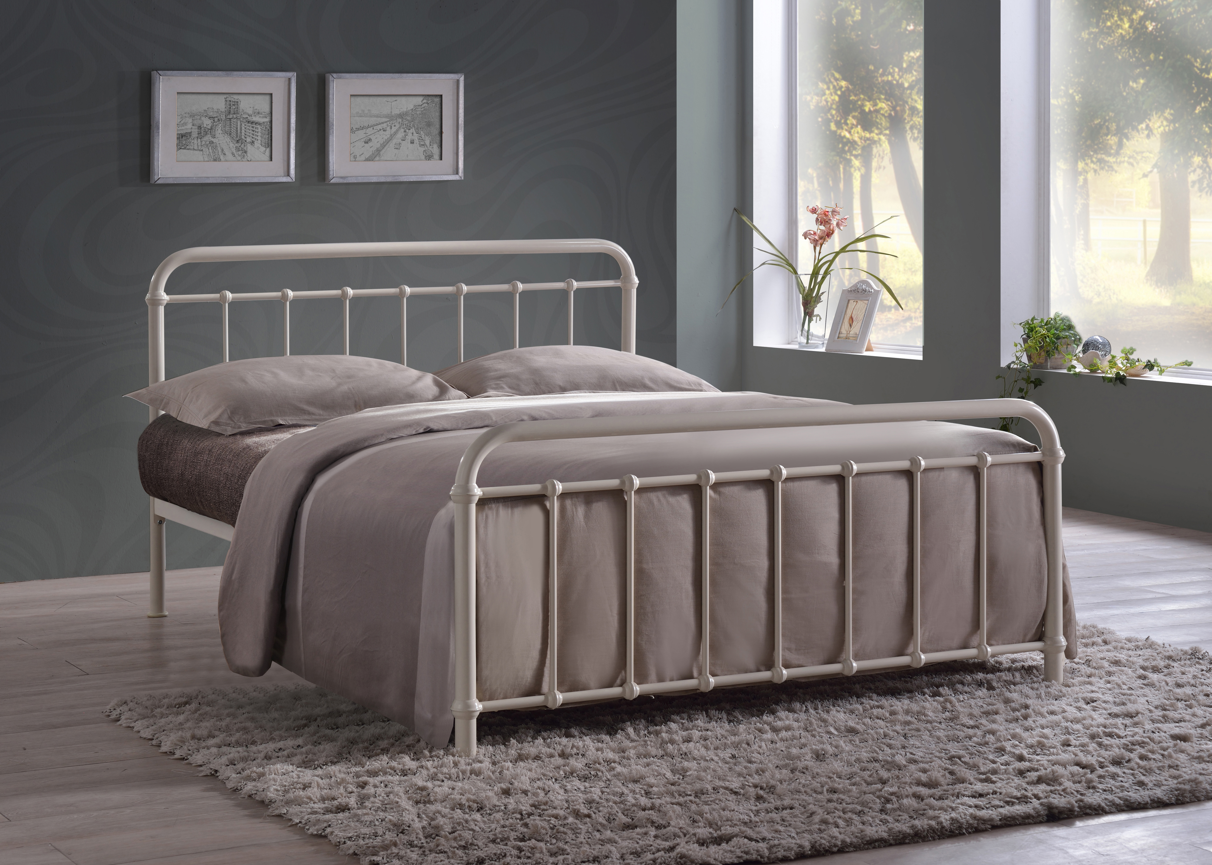 Small Double Bed - MIAVERA 4ft Metal Bed Ivory