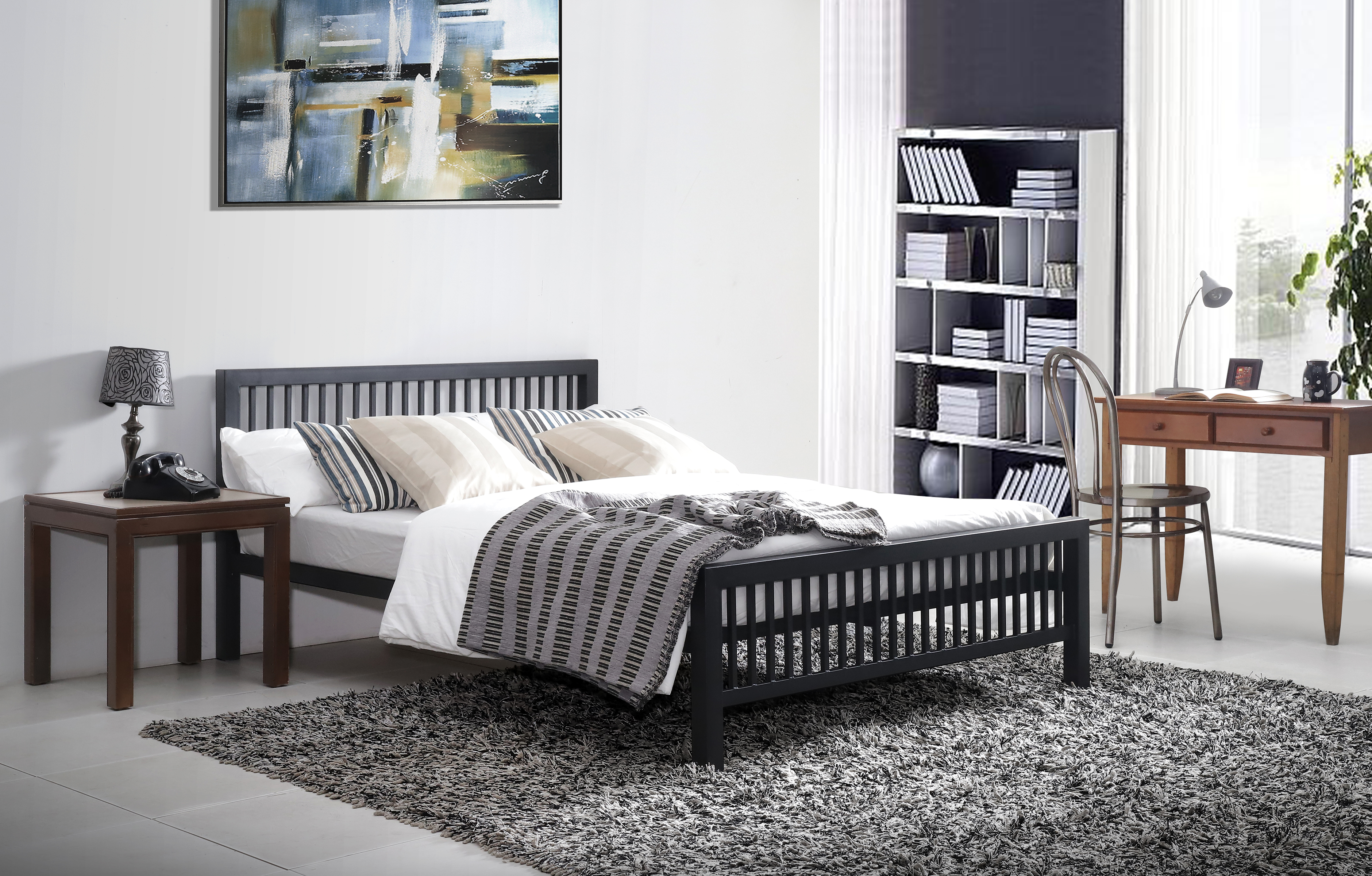 Kingsize Bed - MERAVON 5ft Metal Bed Charcoal Black
