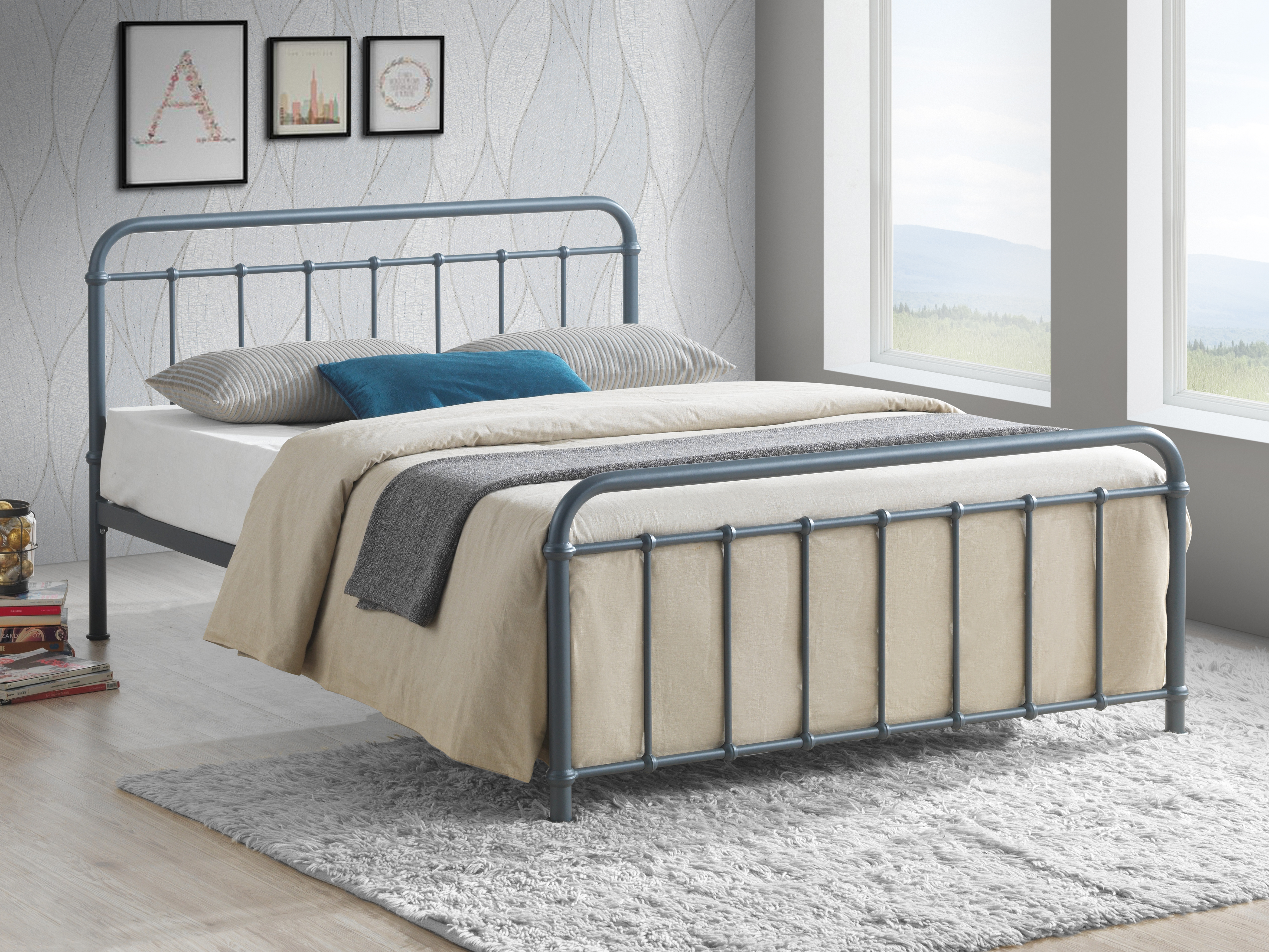 Single Bed - MIAVERA 3ft Metal Bed Grey