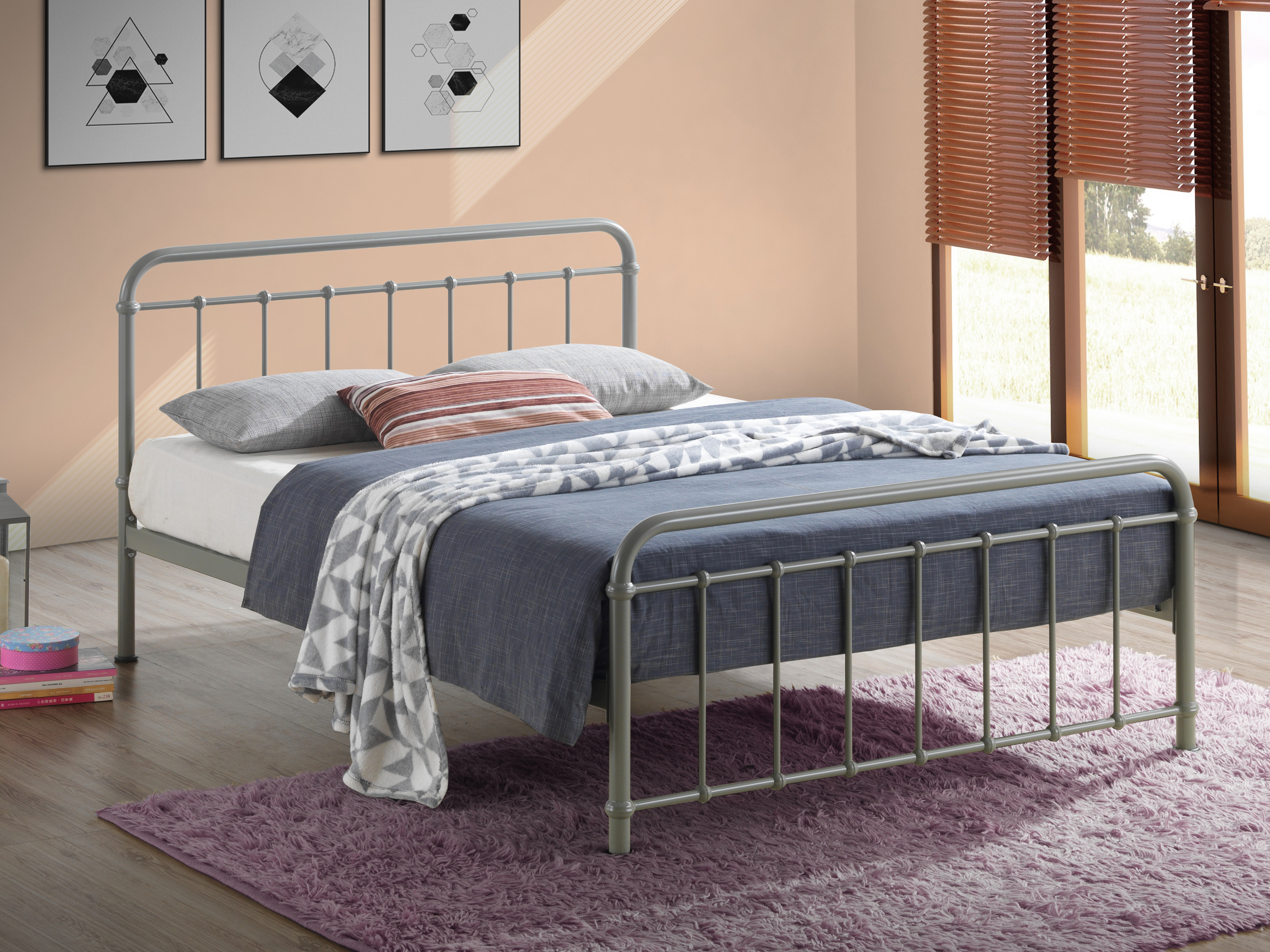 Single Bed - MIAVERA 3ft Metal Bed Pebble