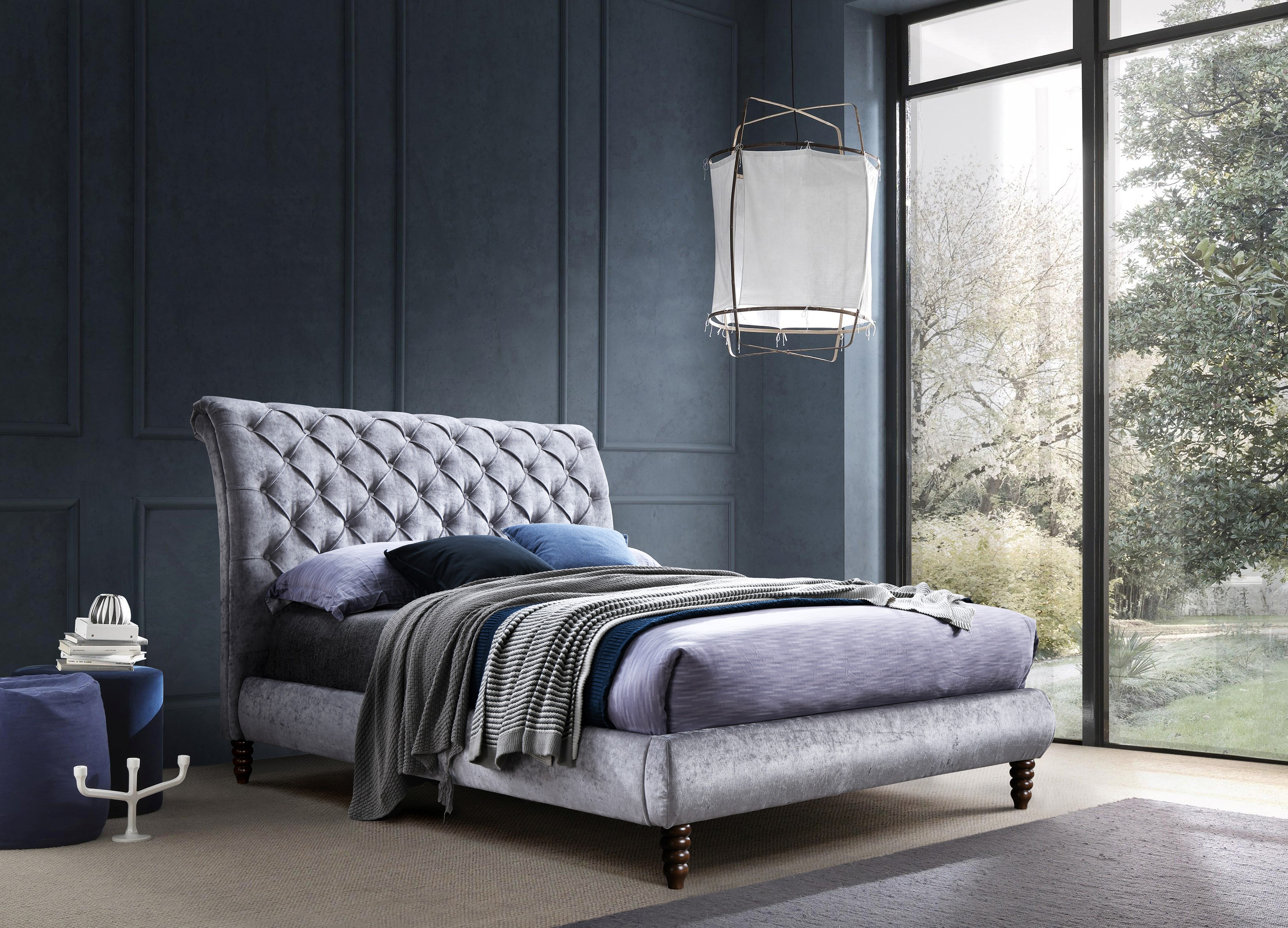 Double Bed - VENOVIA 4ft6 Fabric Bed Grey
