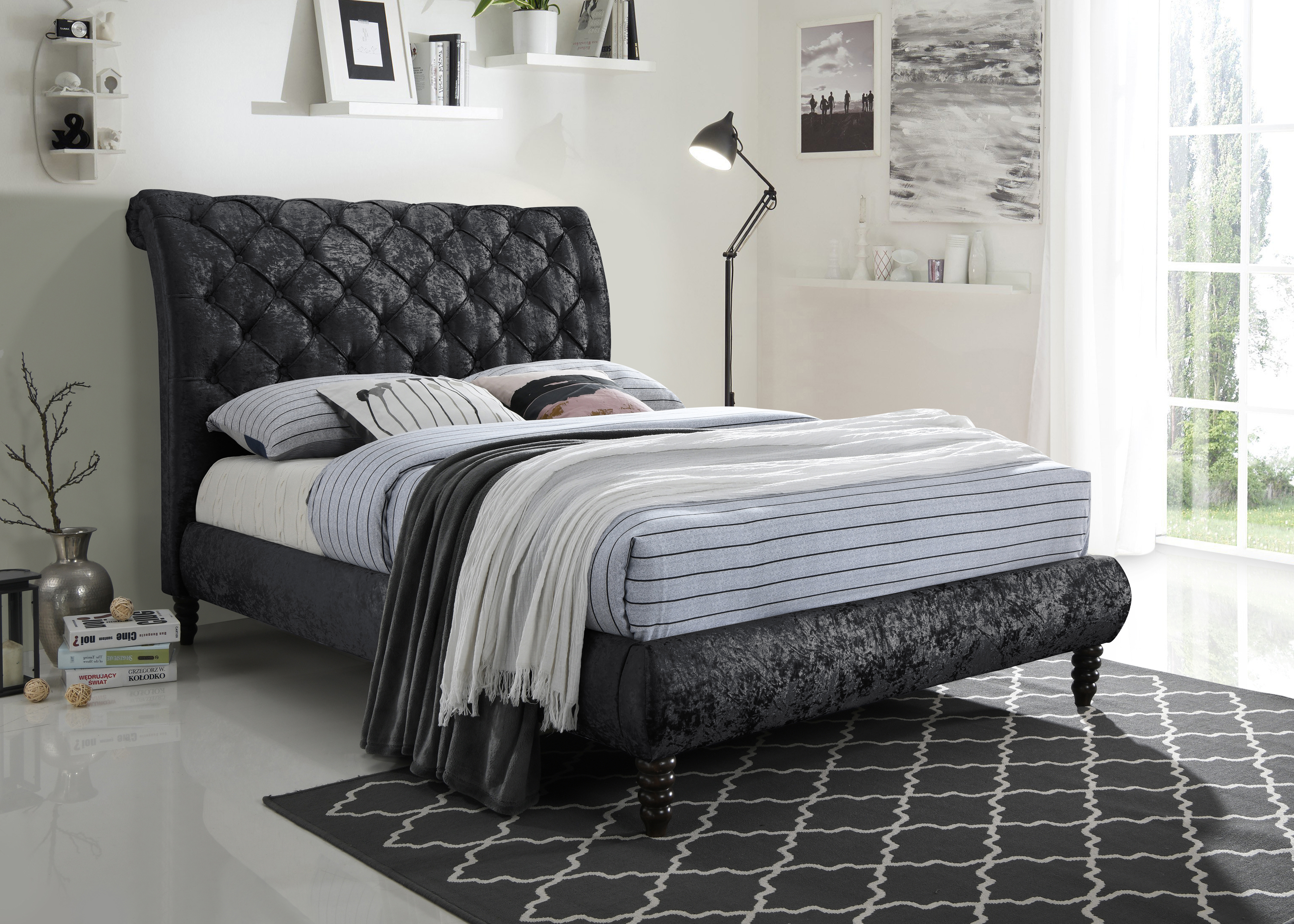 Kingsize Bed - VENOVIA 5ft Fabric Bed Black