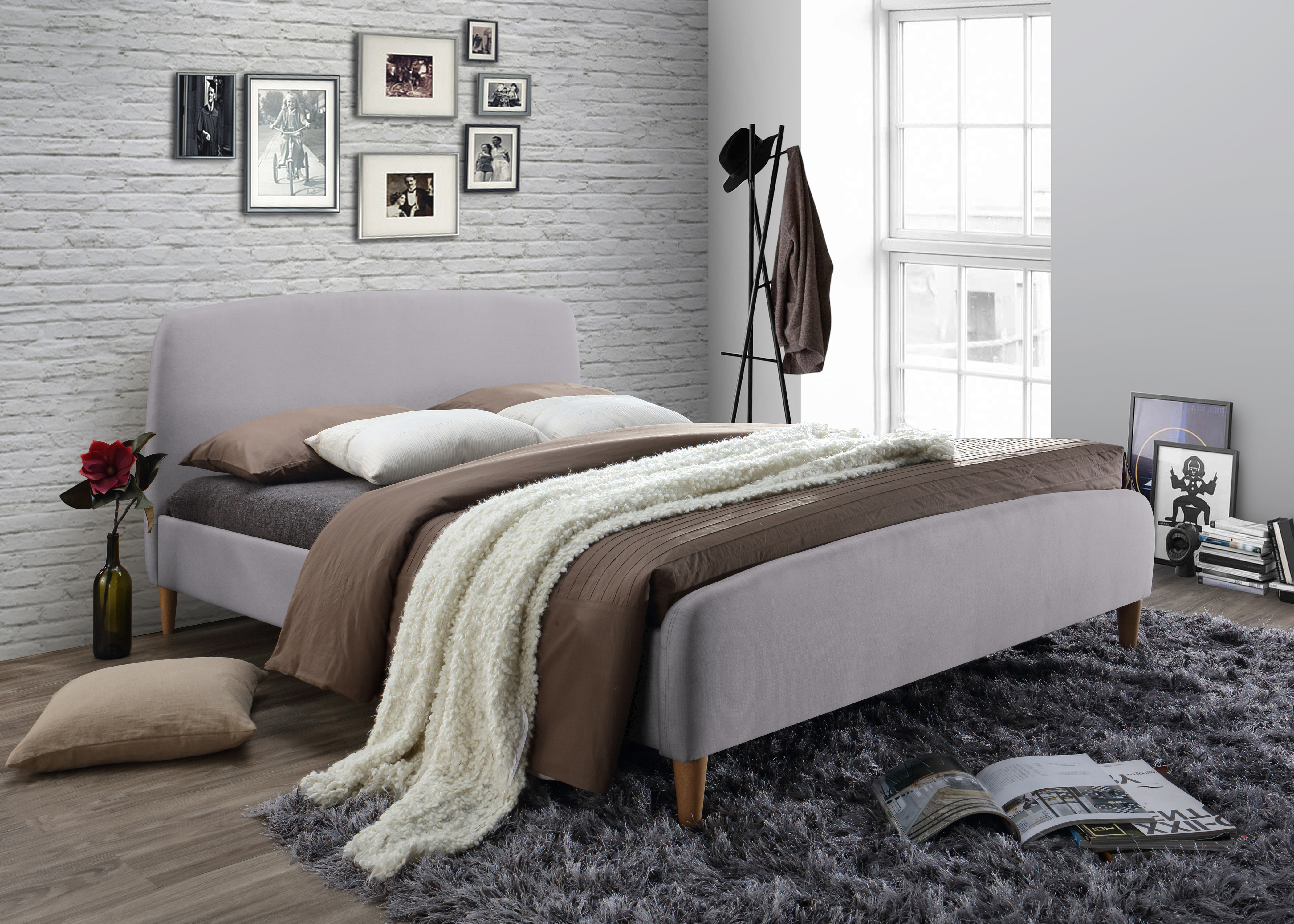 Kingsize Bed - GENARA 5ft Fabric Bed Light Grey