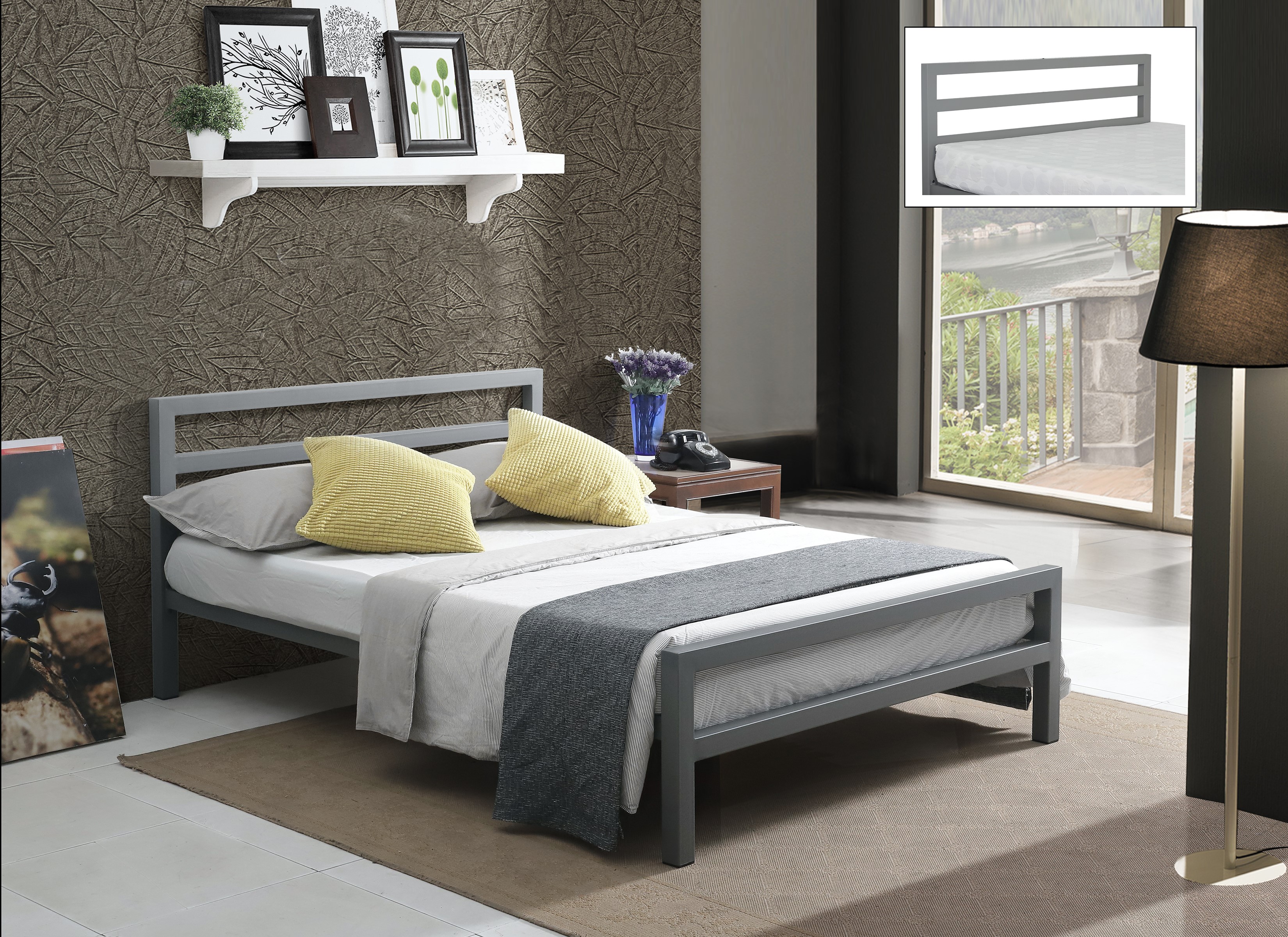 Double Bed - CITRANO 4ft6 Metal Bed Grey