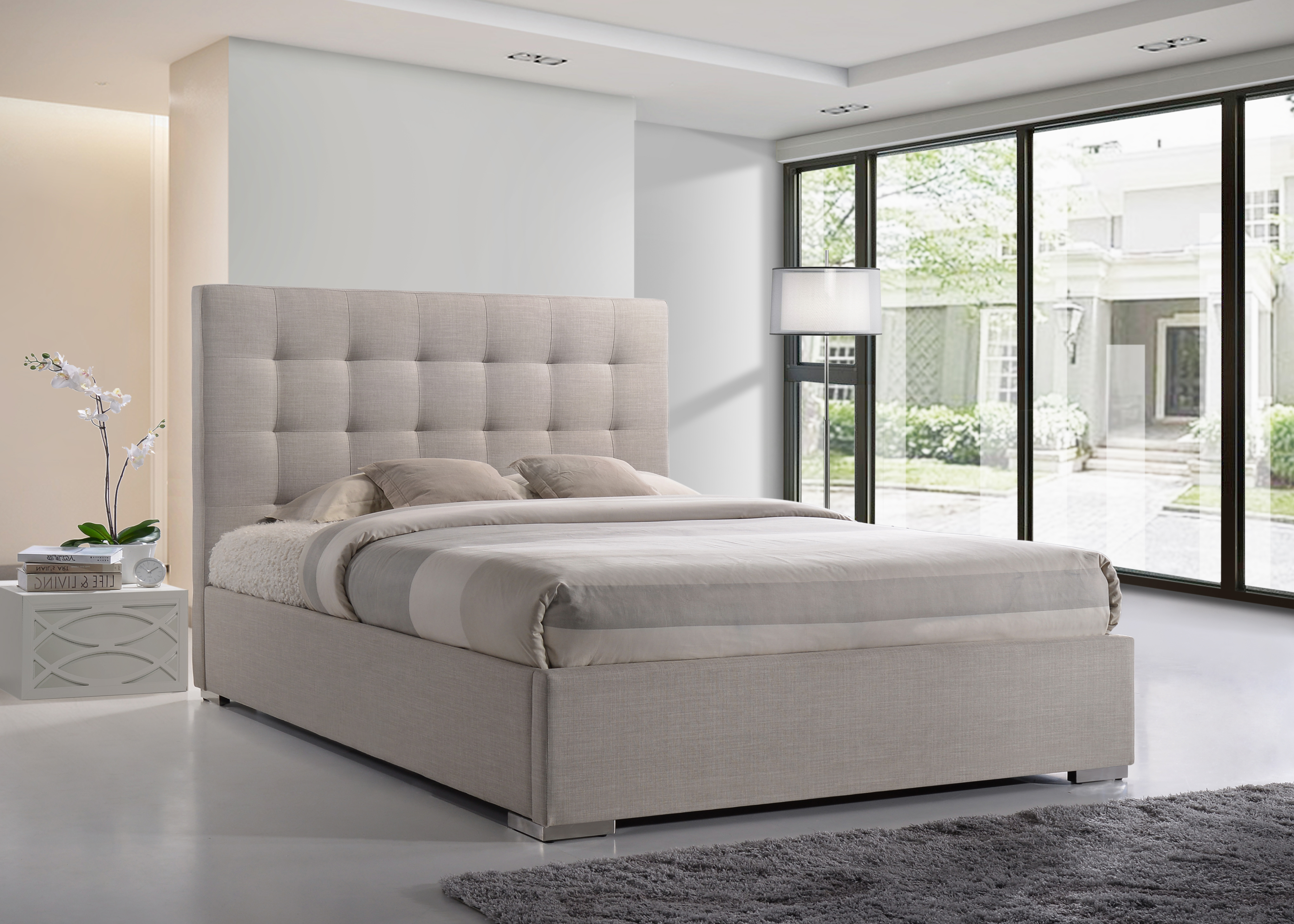 Kingsize Bed - NEVONA 5ft Fabric Bed Sand