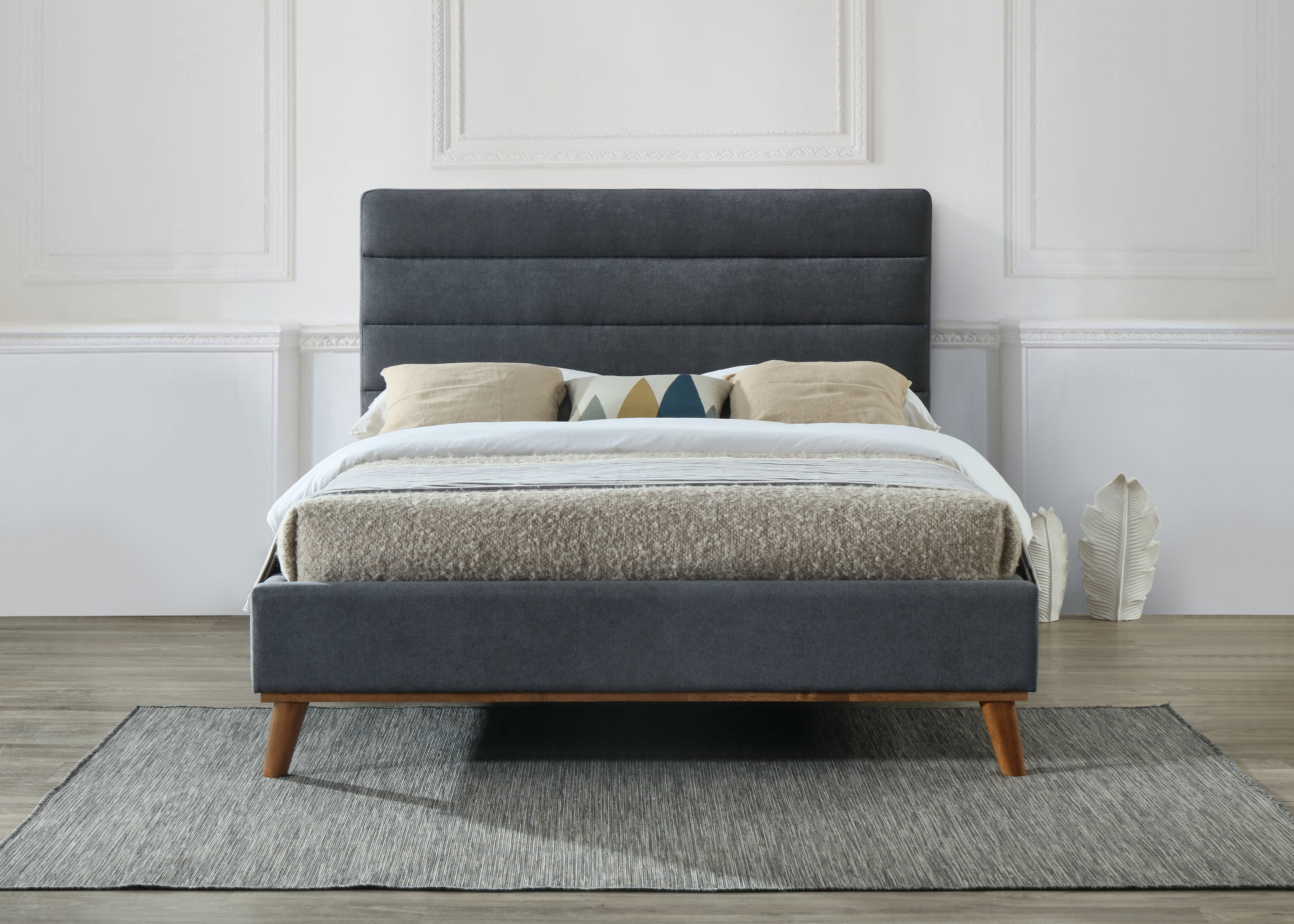 Double Bed - MAYVISTA 4ft6 Fabric Bed Dark Grey