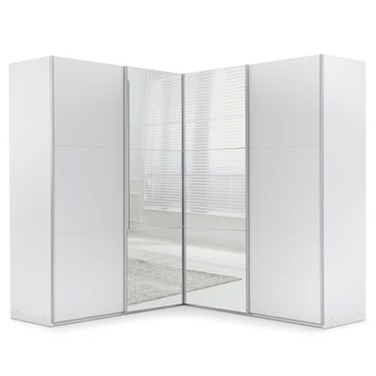 MERIN 4 Door Mirrored Corner Sliding Wardrobe White - 207cm