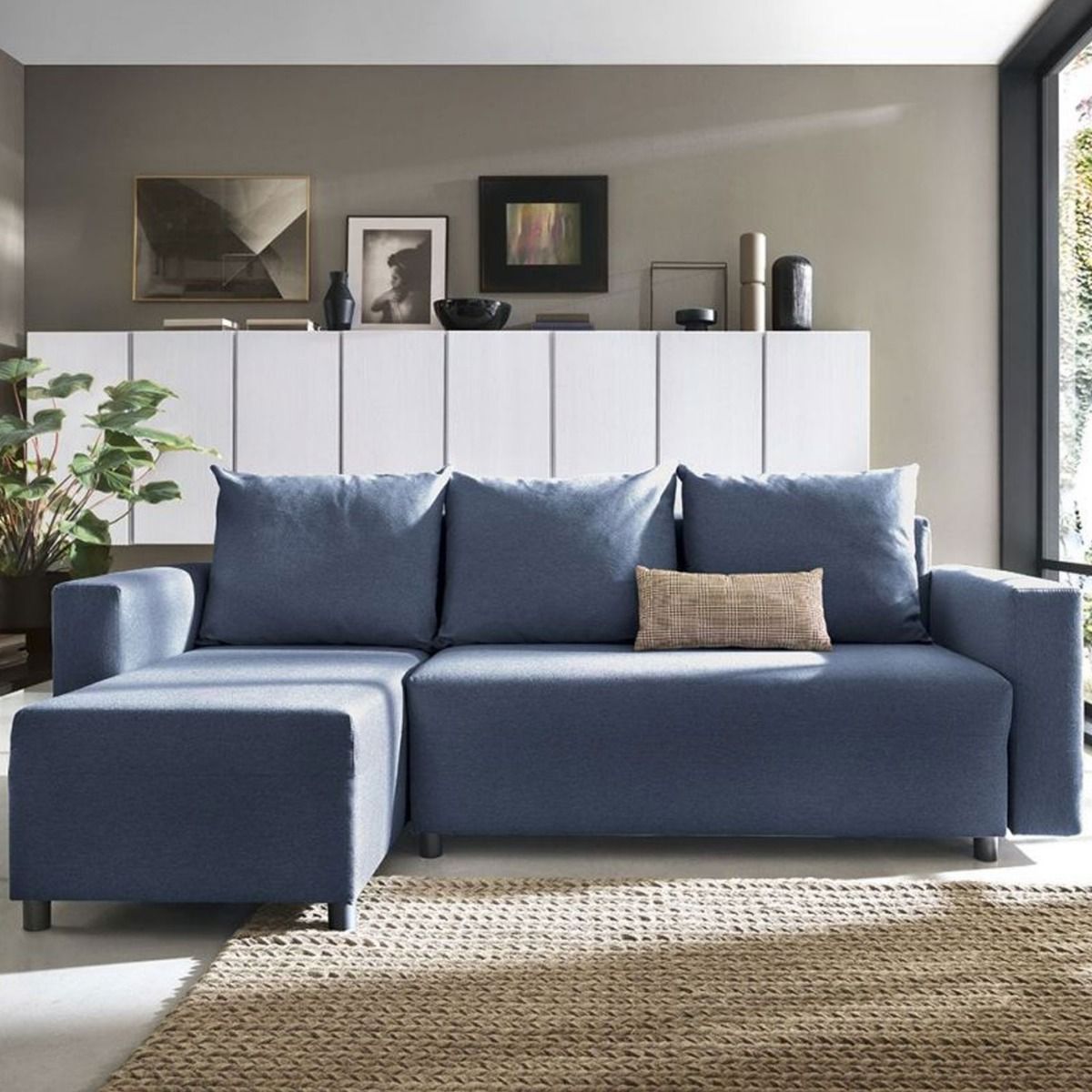 MILTON Fabric 4 Seater L Shaped - Left Hand Facing Corner Sofa - Dark Blue