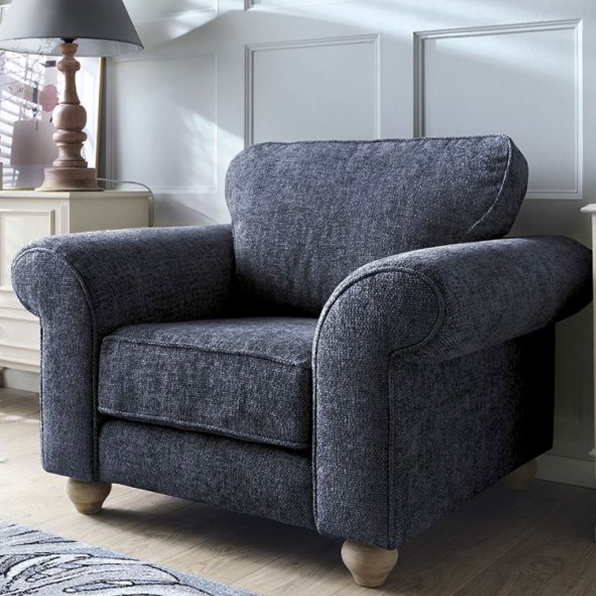 ZAZZLES Chenille Fabric Armchair - Dark Blue