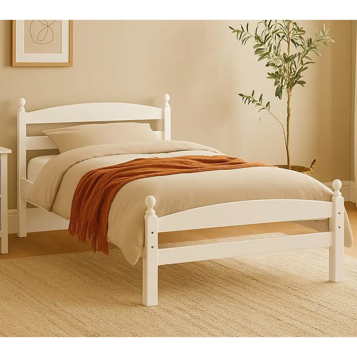 Moderna Classic Single Wooden Bed Frame - Single 3ft - White