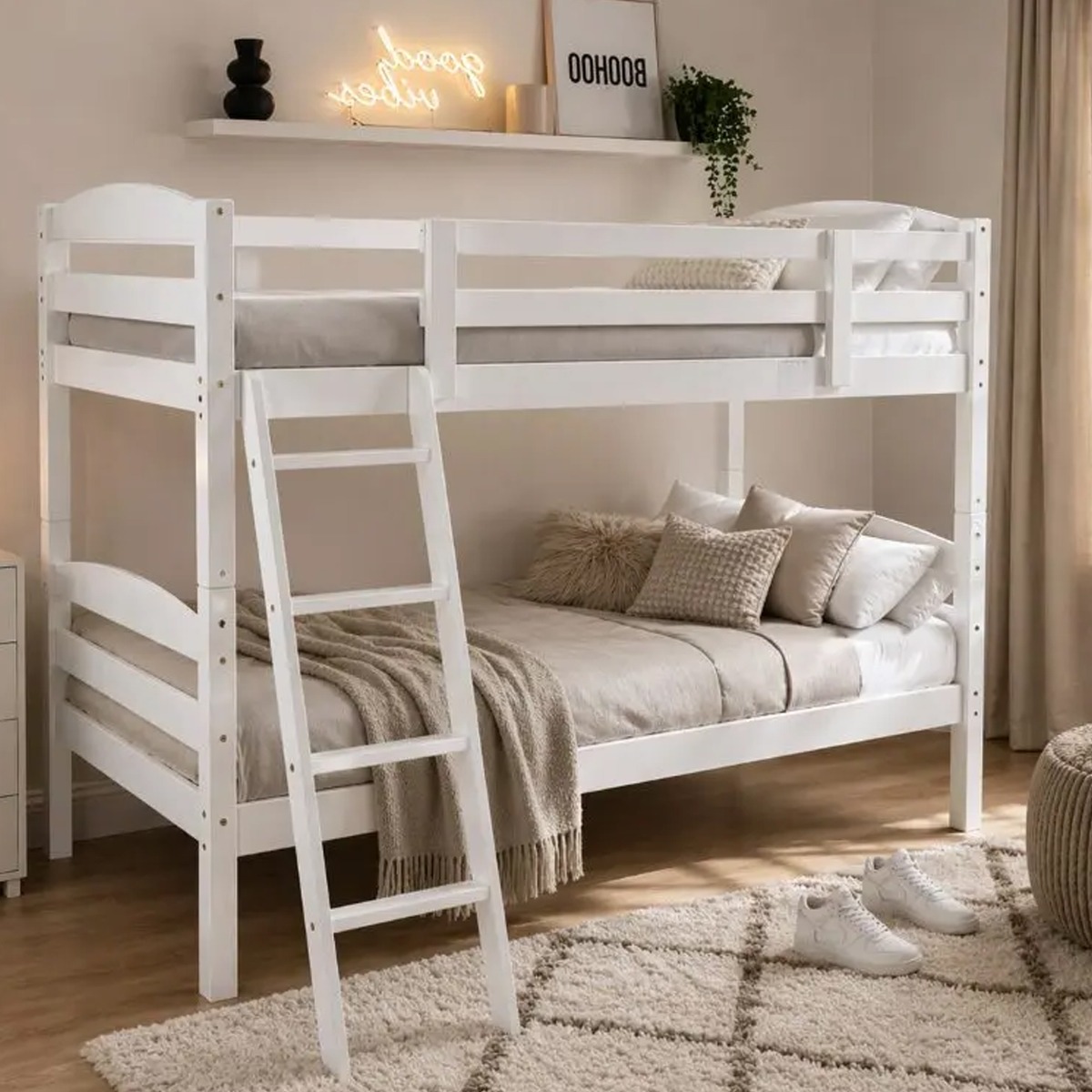 Moderna Single Wood Bunk Bed Frame - White
