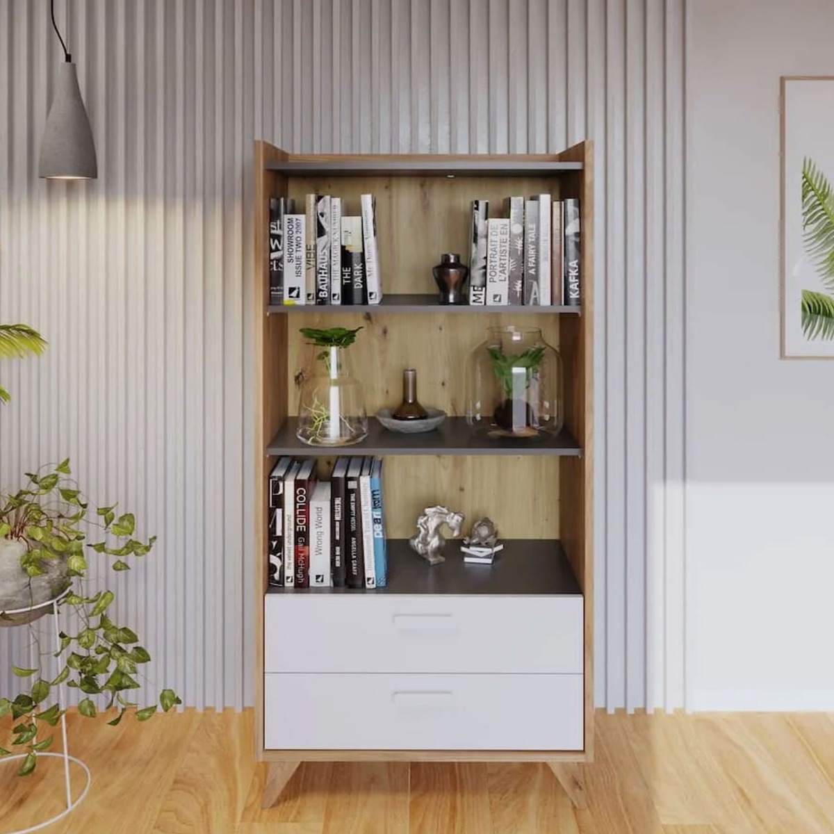 Bitternut 2 Drawer Bookcase - White and Oak