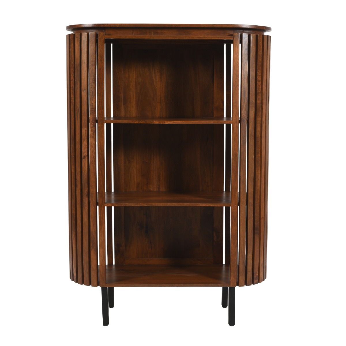 Classic Design Slatted Mango Wood Bookcase with Deeper Shelves - Walnut