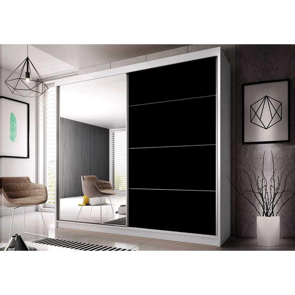 MALTA 2 Door Mirrored Sliding Wardrobe White Matt and Black - 233cm