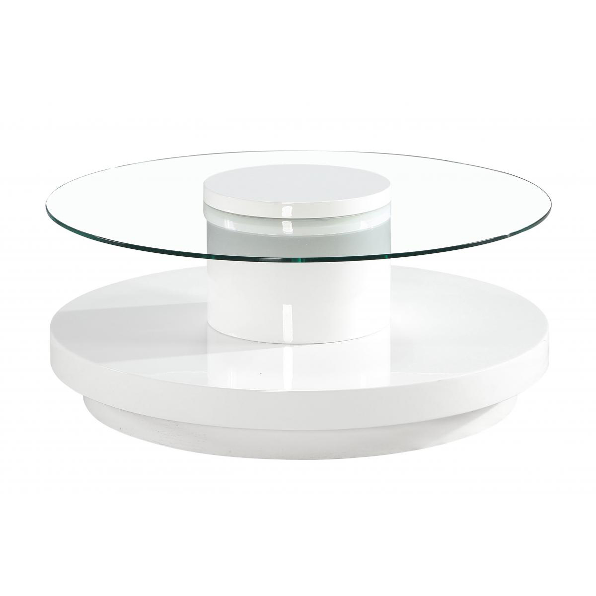 Flagstaff Modern Elegance Round Glass Top Coffee Table with White High Gloss Base