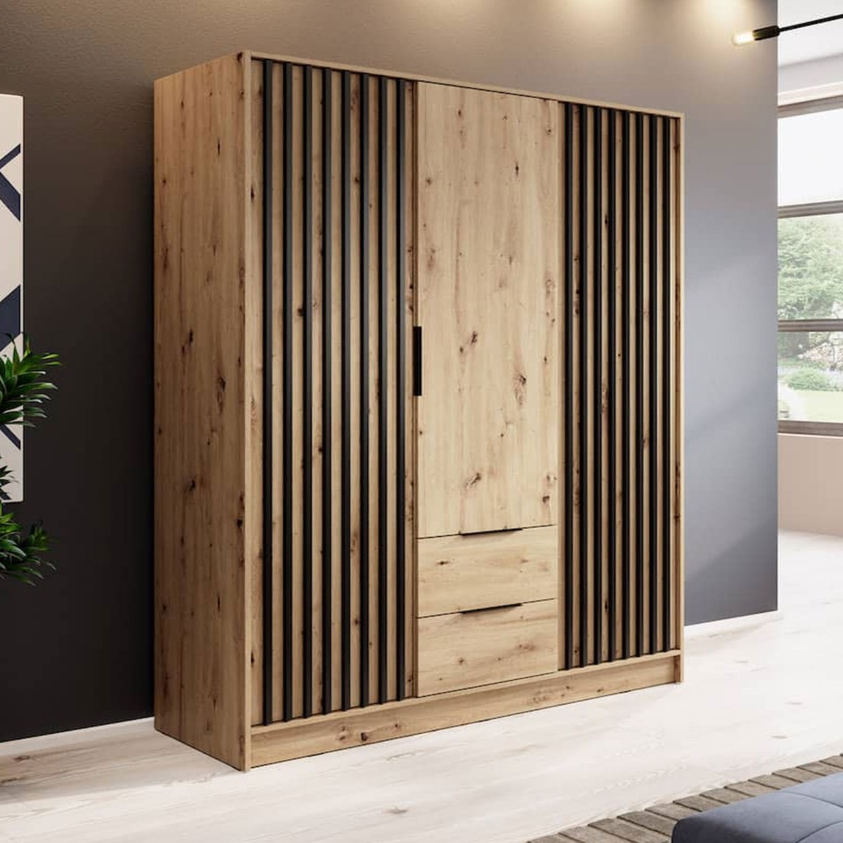 ORION 3 Door Wardrobe with 2 Drawers Oak - 155cm